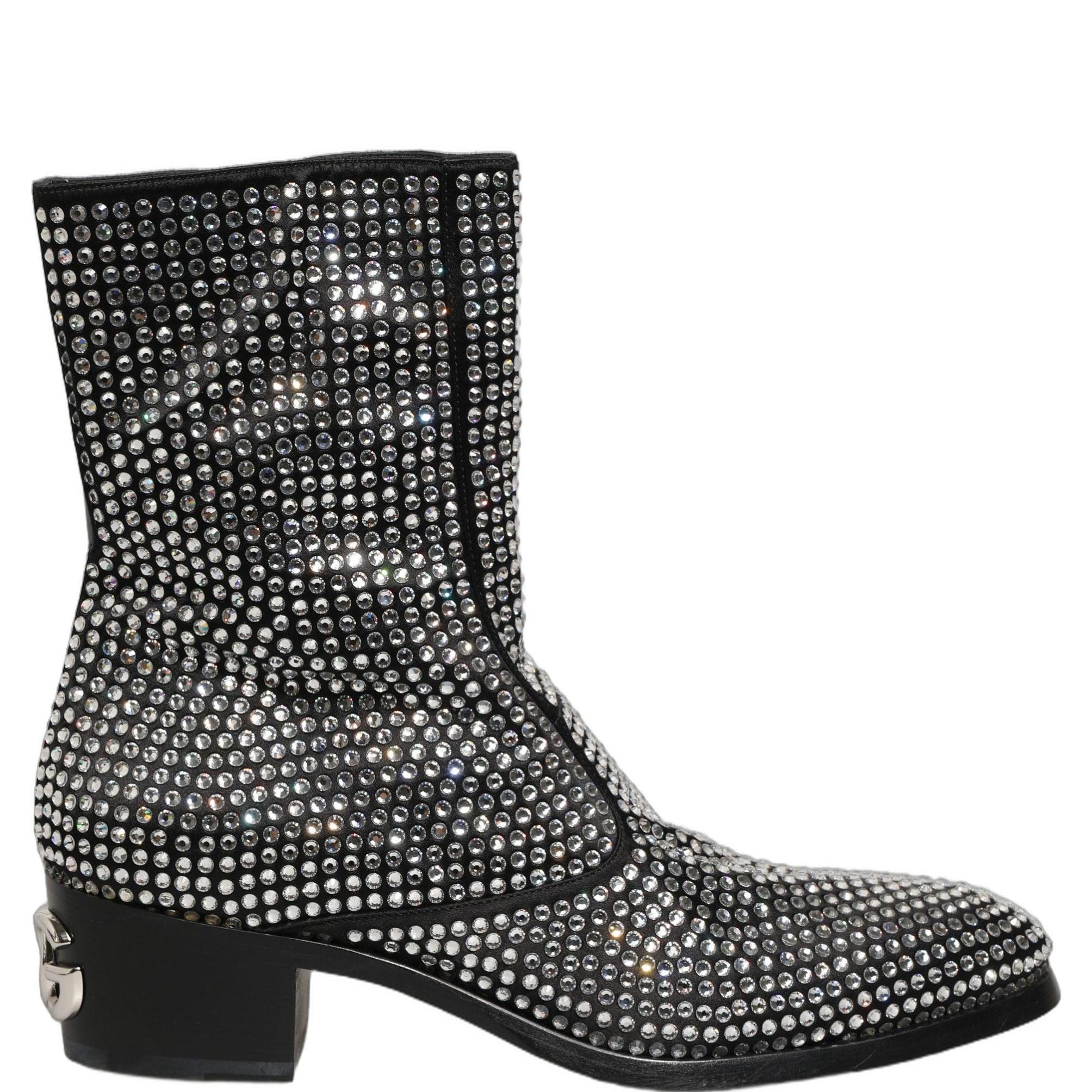Dolce & Gabbana Black Crystal Embellished Ankle Boots Shoes