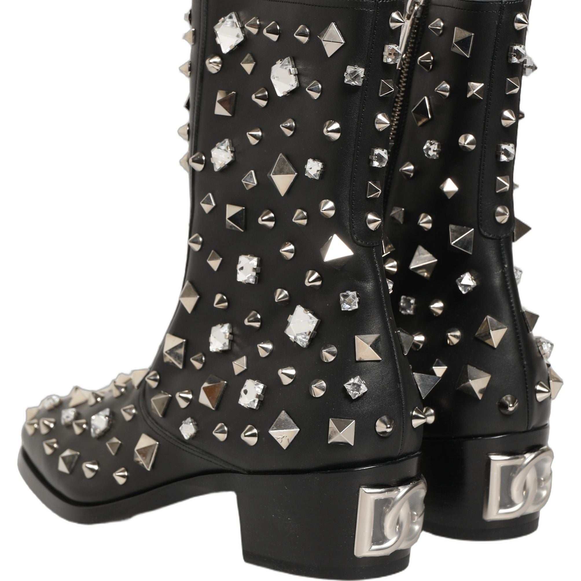 Dolce & Gabbana Black Crystal Embellished Short Boots Shoes