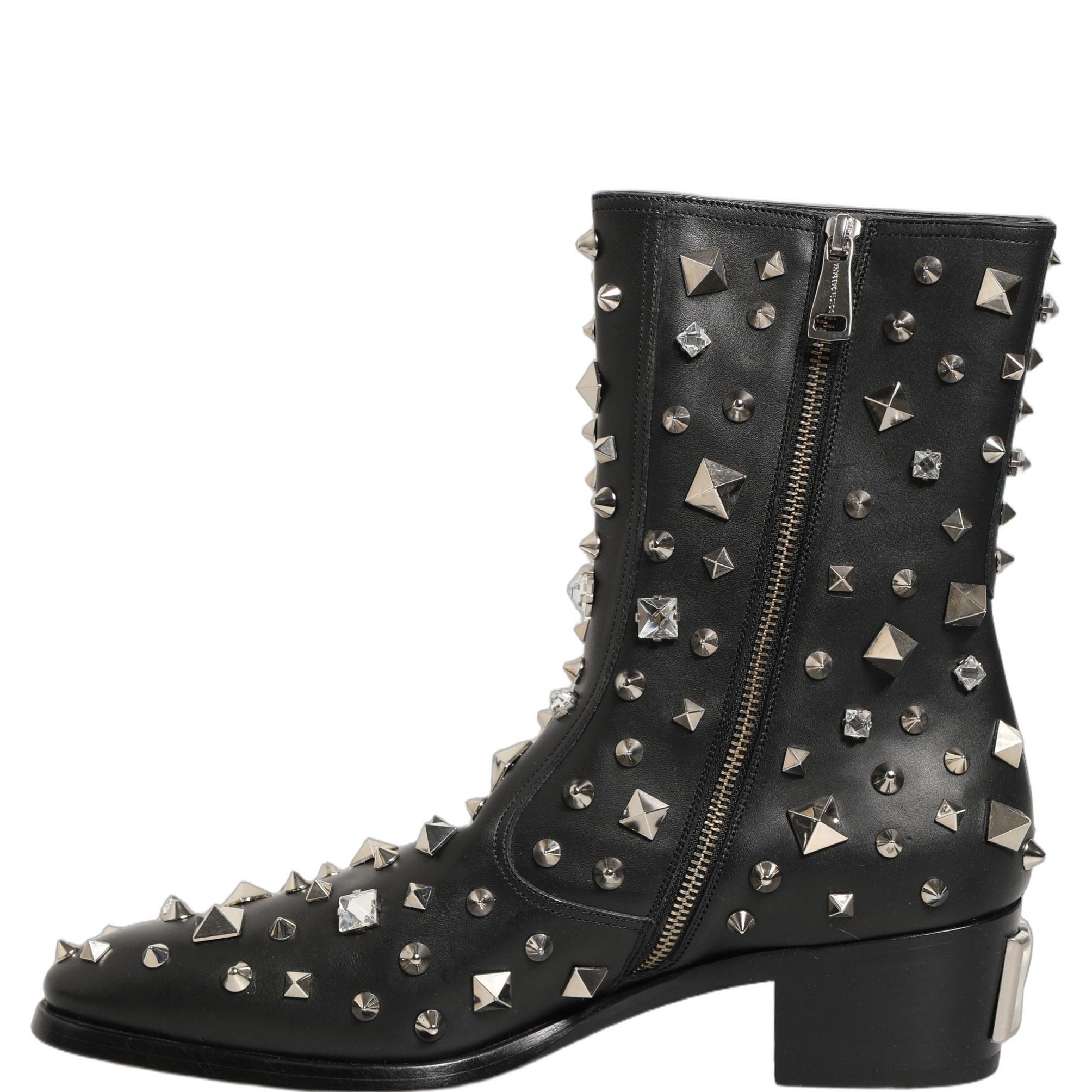 Dolce & Gabbana Black Crystal Embellished Short Boots Shoes