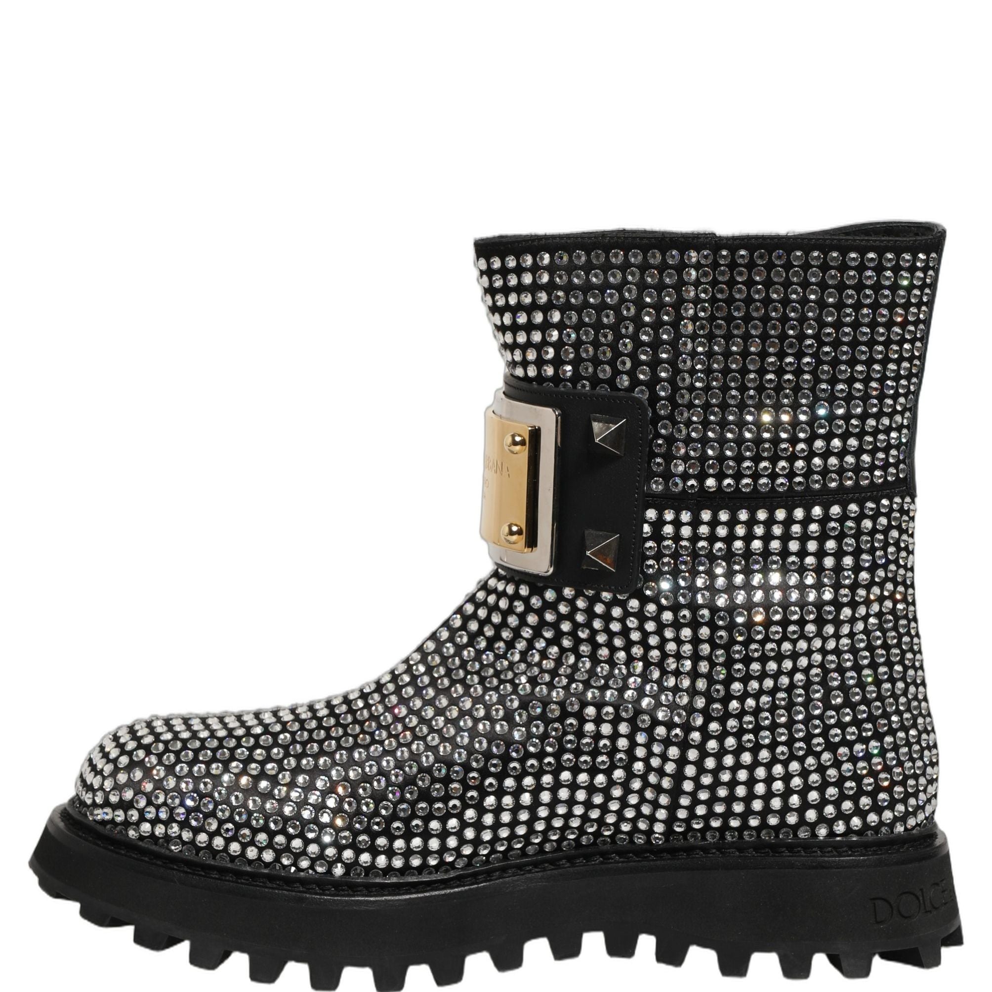 Dolce & Gabbana Black Crystal Embellished Short Boots Shoes