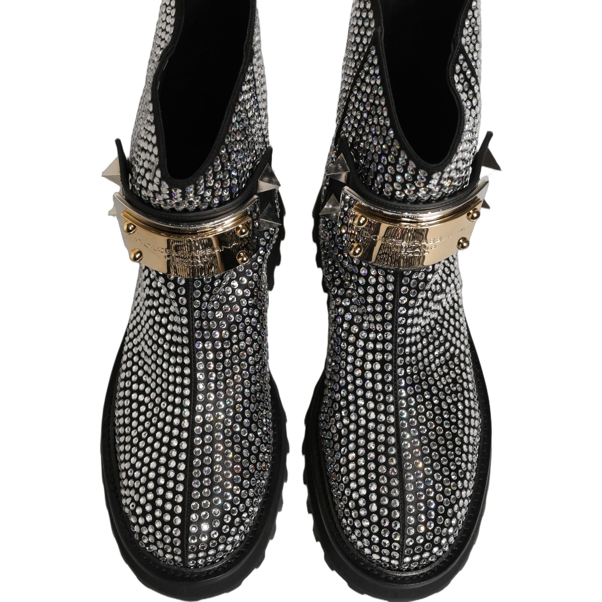 Dolce & Gabbana Black Crystal Embellished Short Boots Shoes