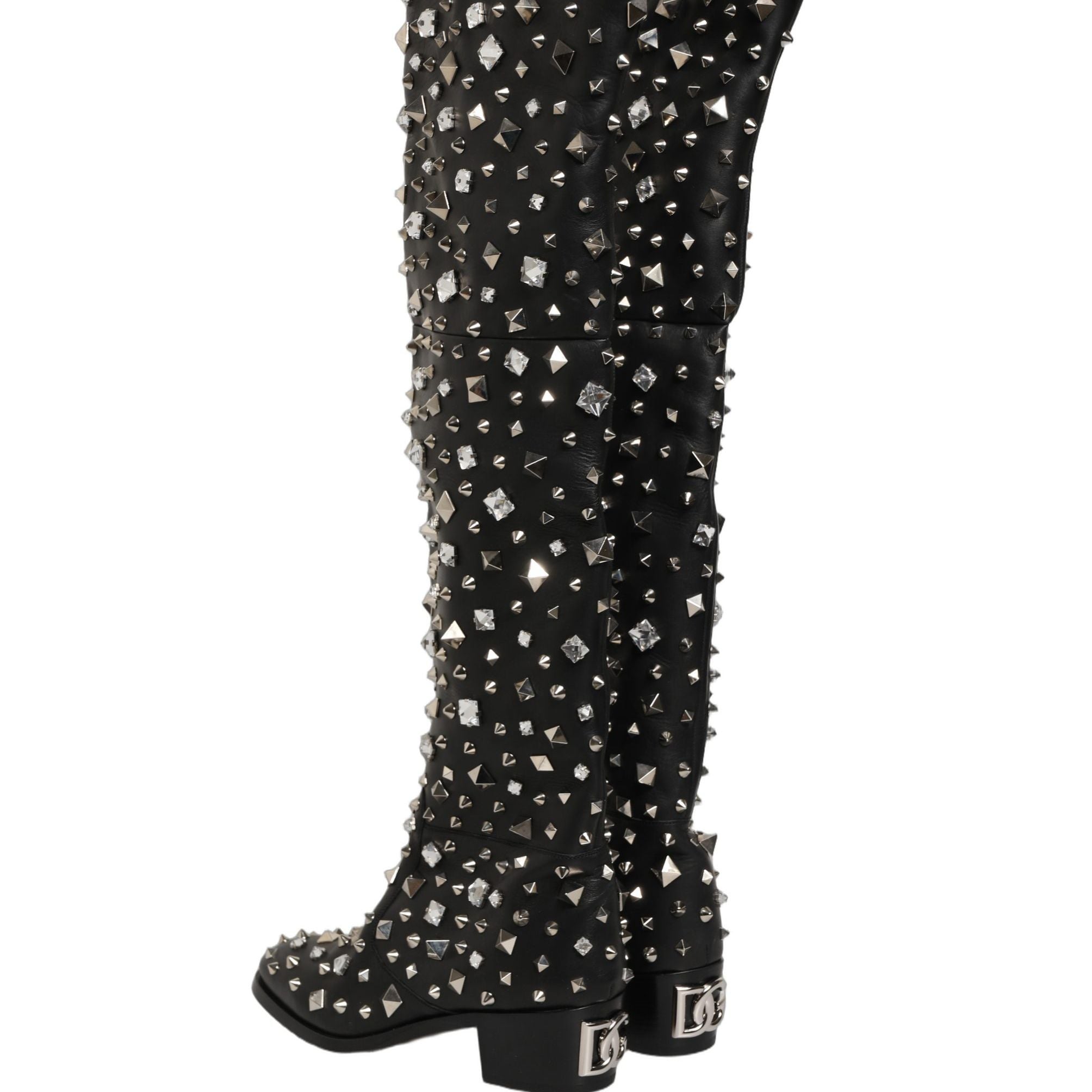 Dolce & Gabbana Black Crystal Embellished High Boots Shoes