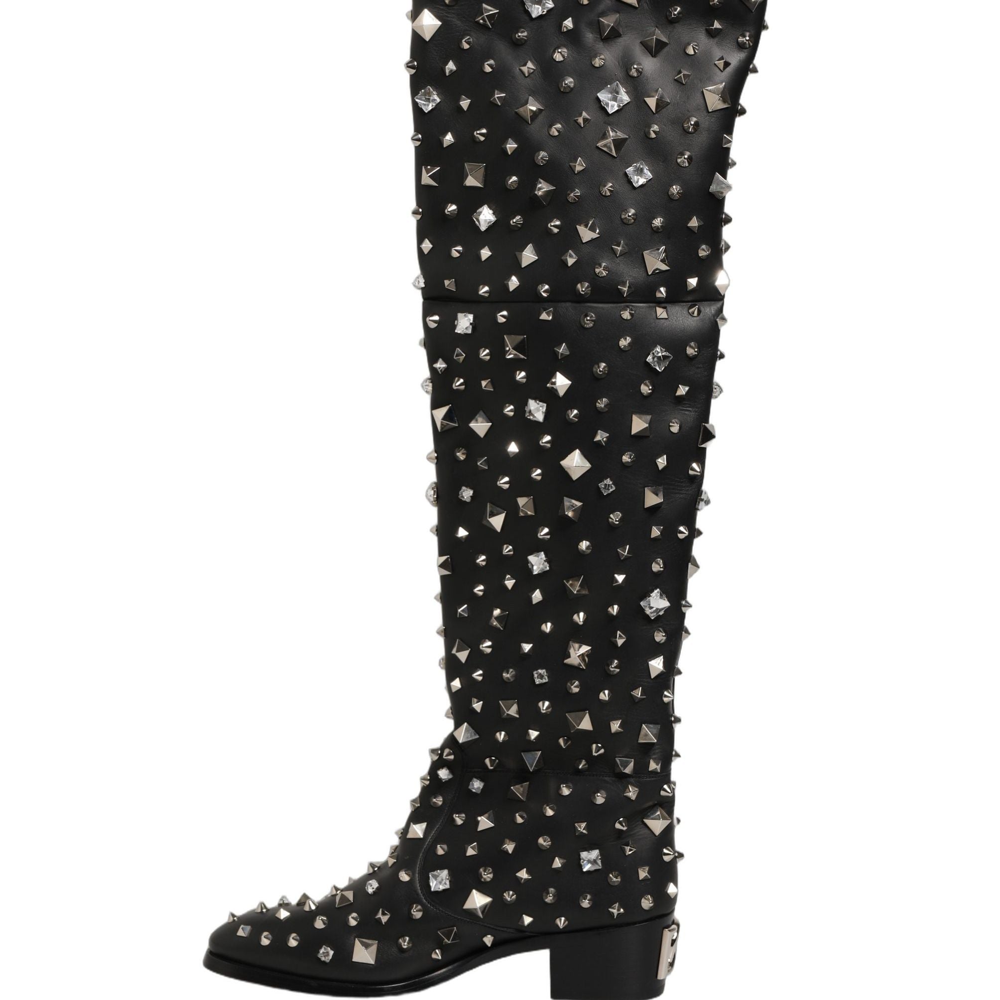 Dolce & Gabbana Black Crystal Embellished High Boots Shoes