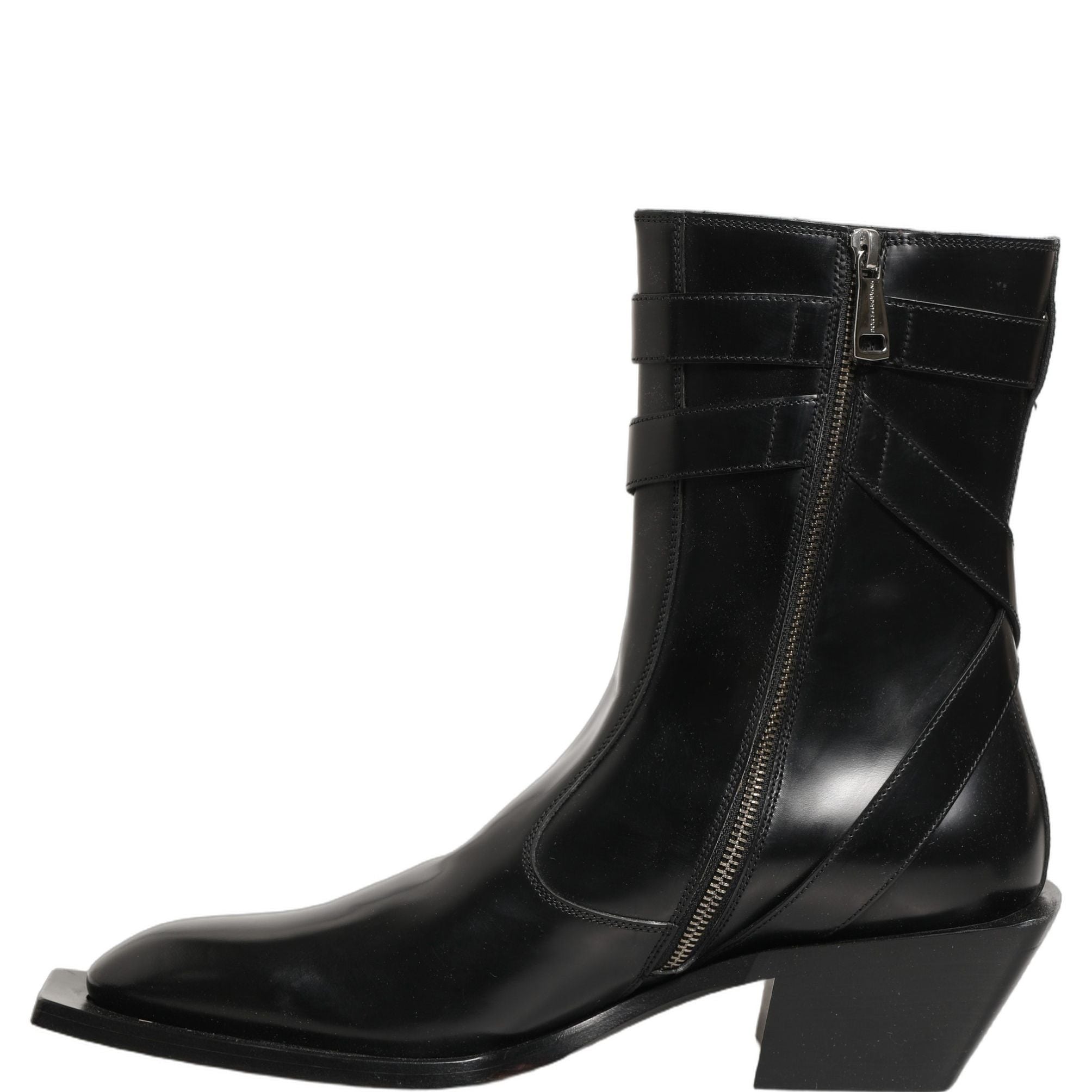 Dolce & Gabbana Black Leather DG Plaque Mid Calf Boots Shoes