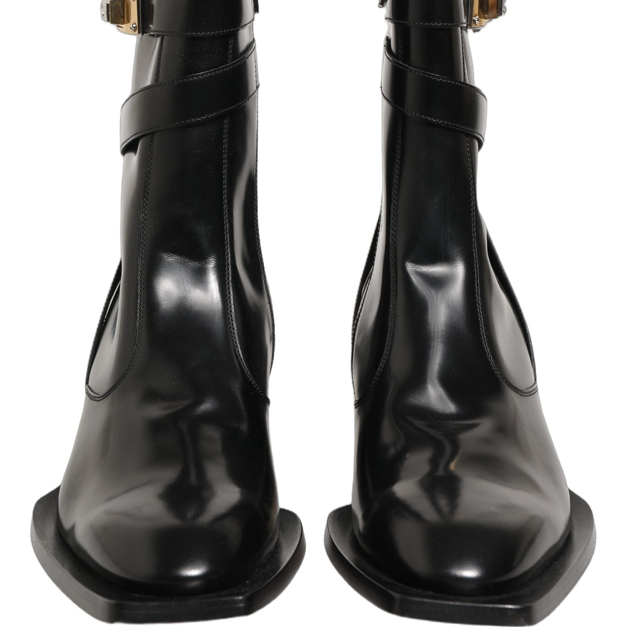 Dolce & Gabbana Black Leather DG Plaque Mid Calf Boots Shoes