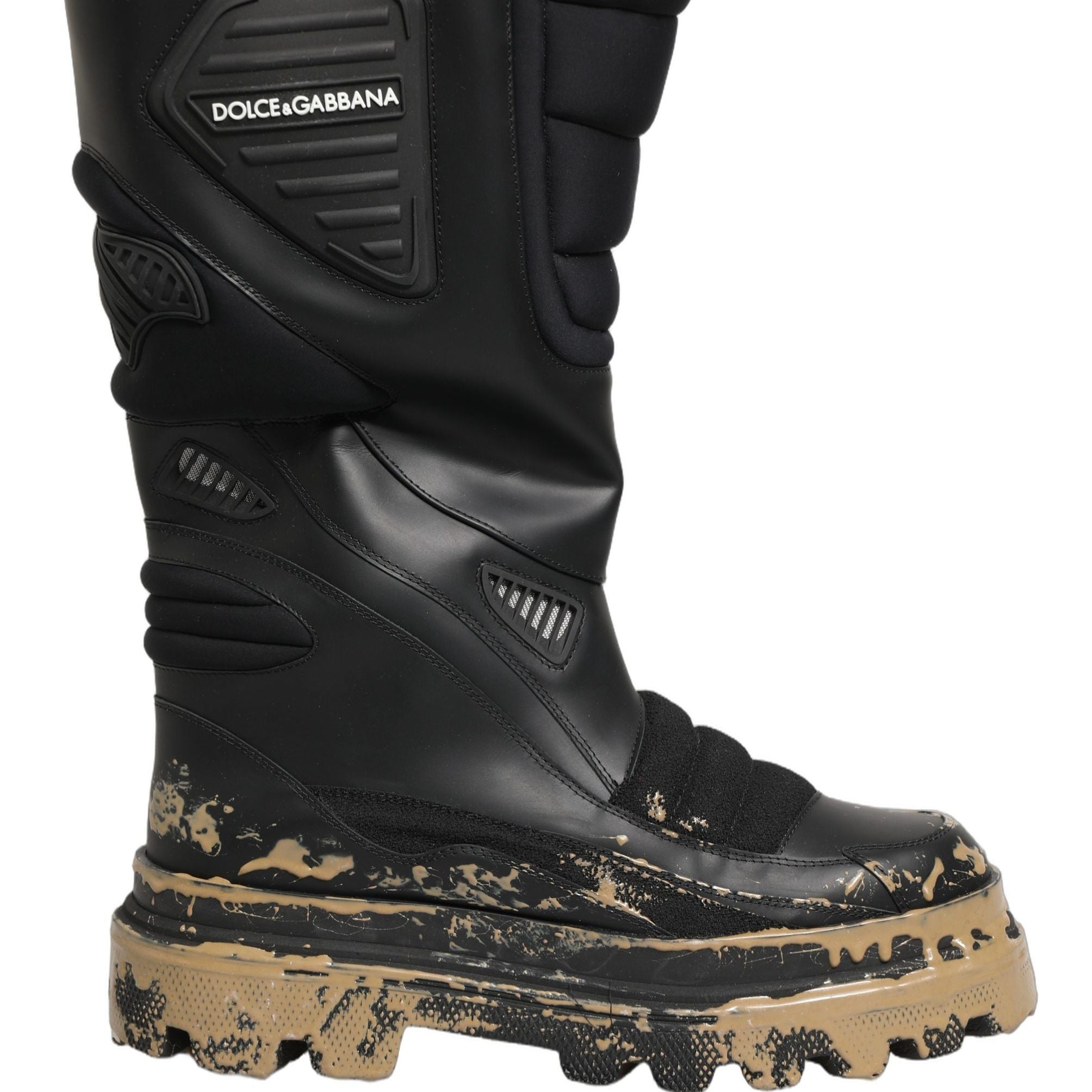 Dolce & Gabbana Black Leather Biker Mid Calf Men Boots Shoes