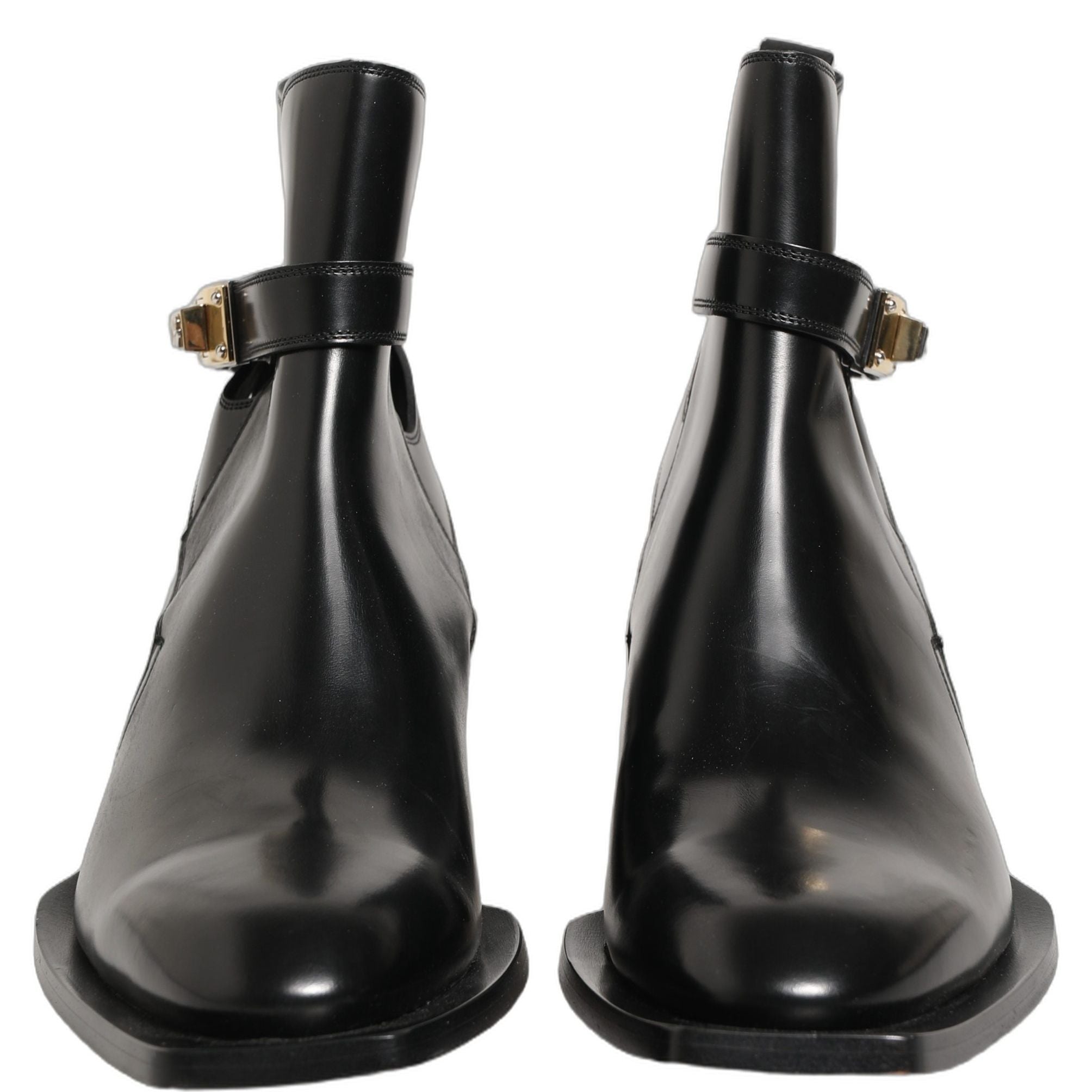 Dolce & Gabbana Black Leather DG Plaque Ankle Boots Shoes