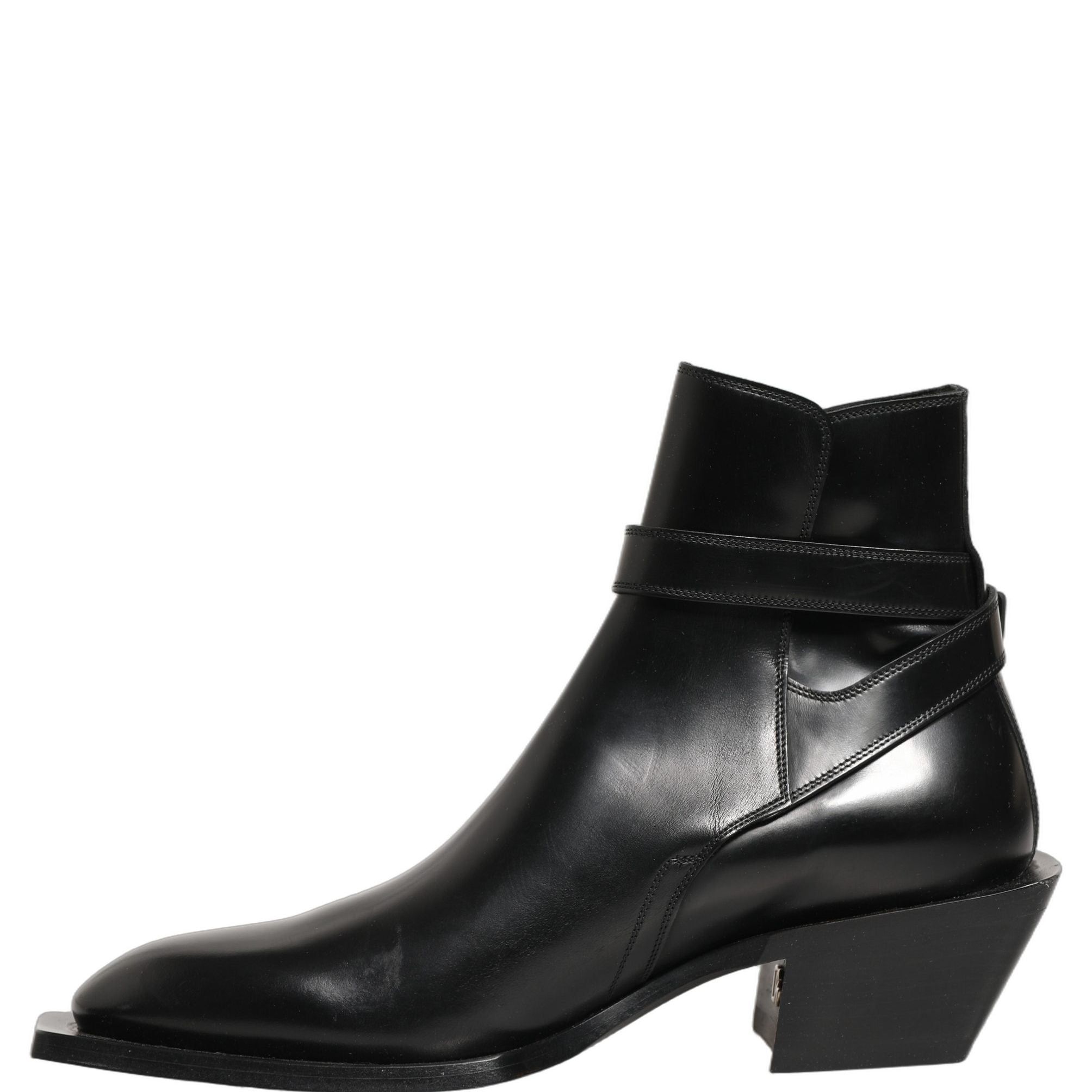 Dolce & Gabbana Black Leather DG Plaque Ankle Boots Shoes