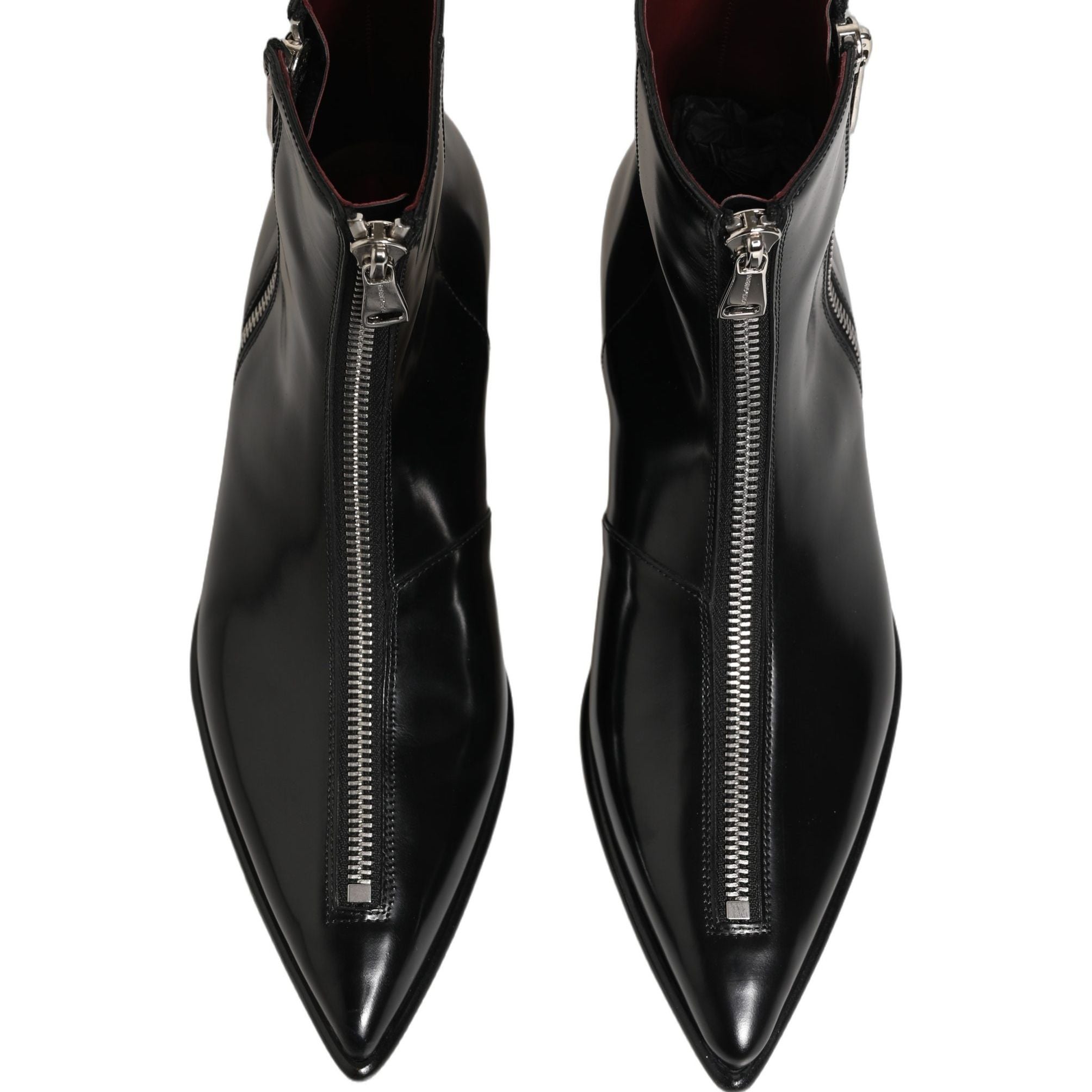 Dolce & Gabbana Black Leather Zipper Mid Calf Men Boots Shoes