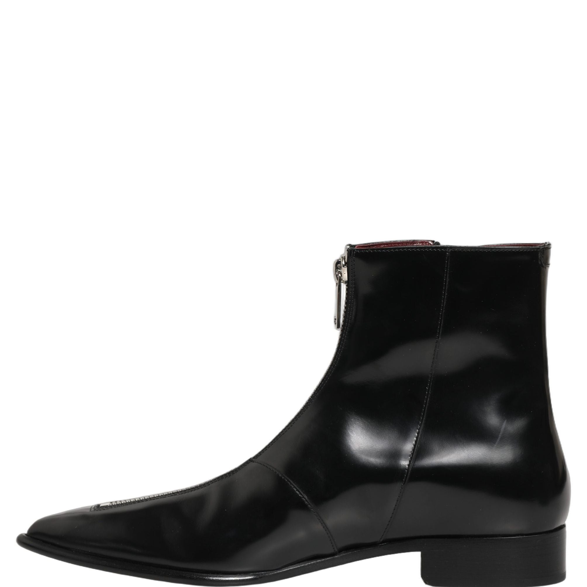Dolce & Gabbana Black Leather Zipper Mid Calf Men Boots Shoes