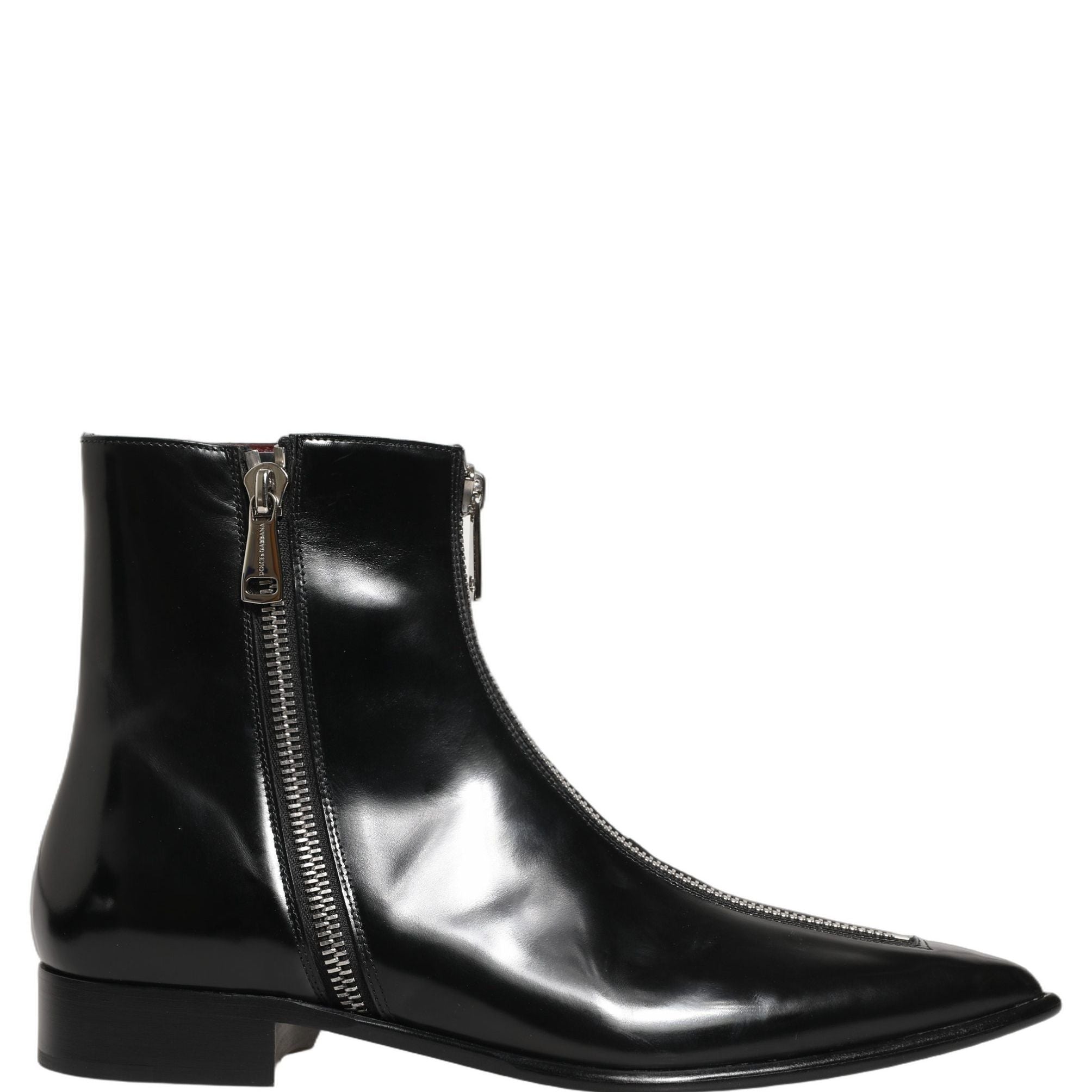 Dolce & Gabbana Black Leather Zipper Mid Calf Men Boots Shoes