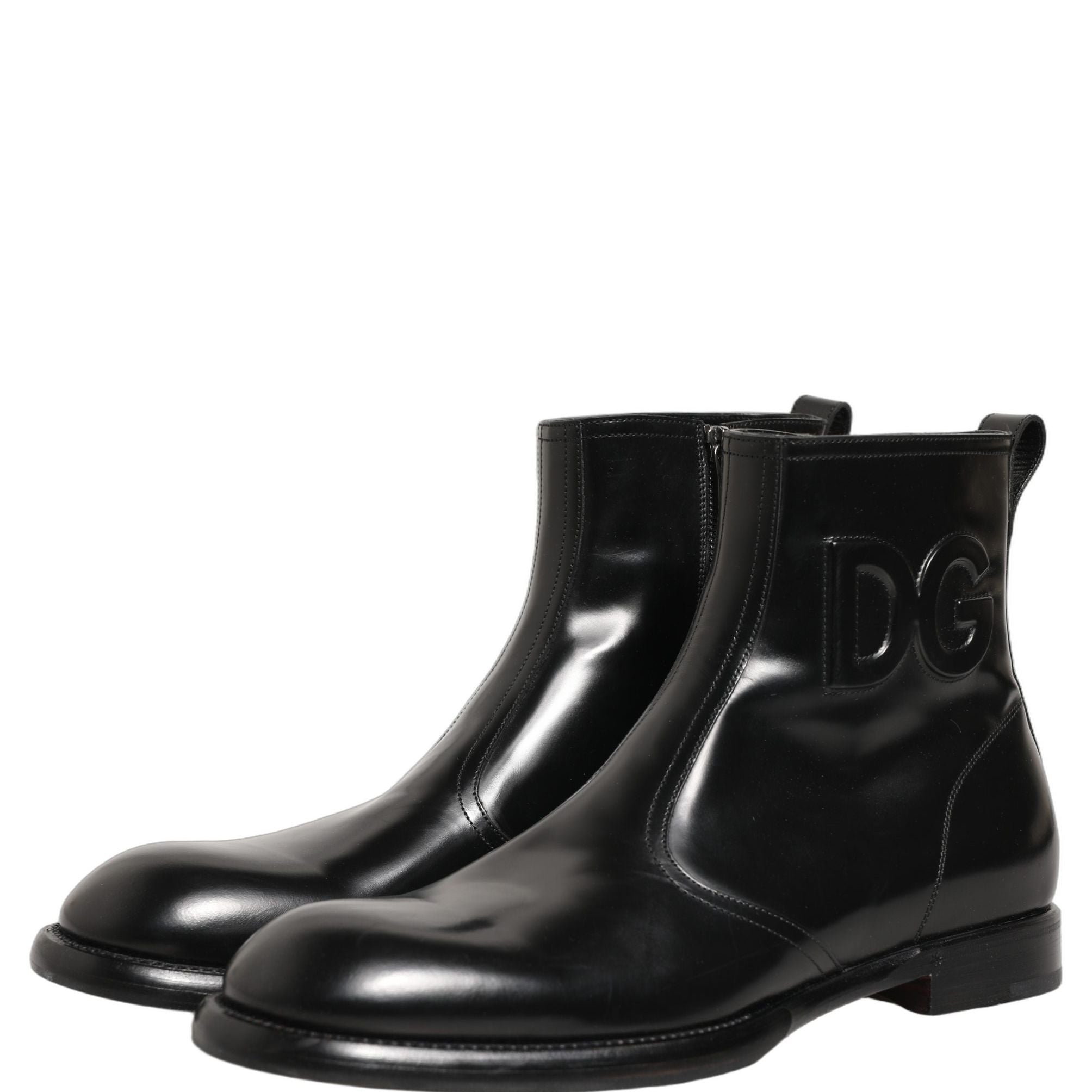 Dolce & Gabbana Black Leather Embossed Logo Ankle Boots Shoes