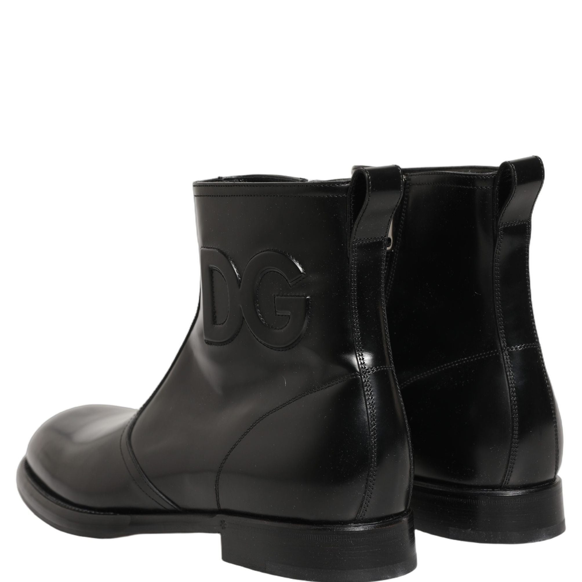 Dolce & Gabbana Black Leather Embossed Logo Ankle Boots Shoes
