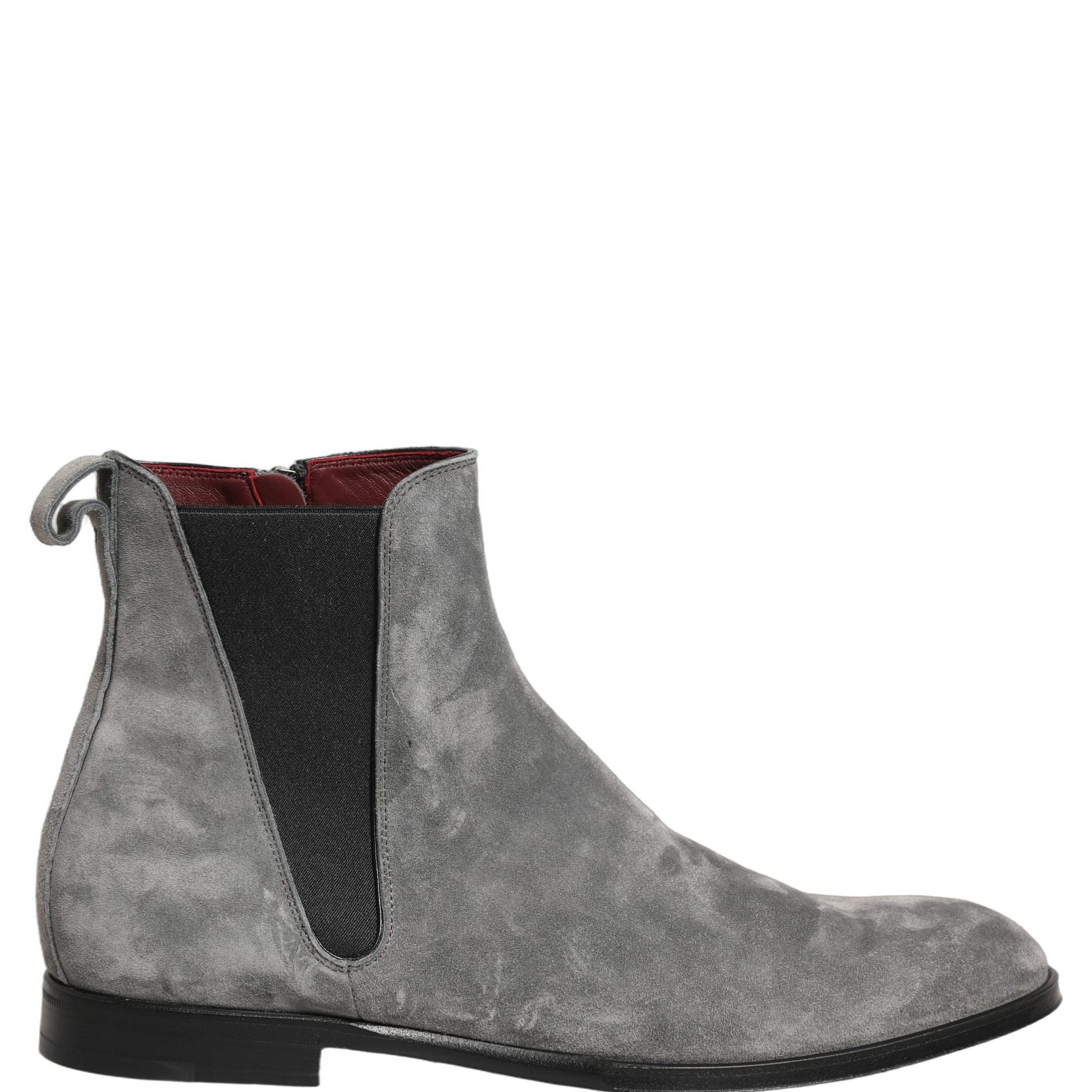 Dolce & Gabbana Gray Suede Leather Chelsea Boots Shoes