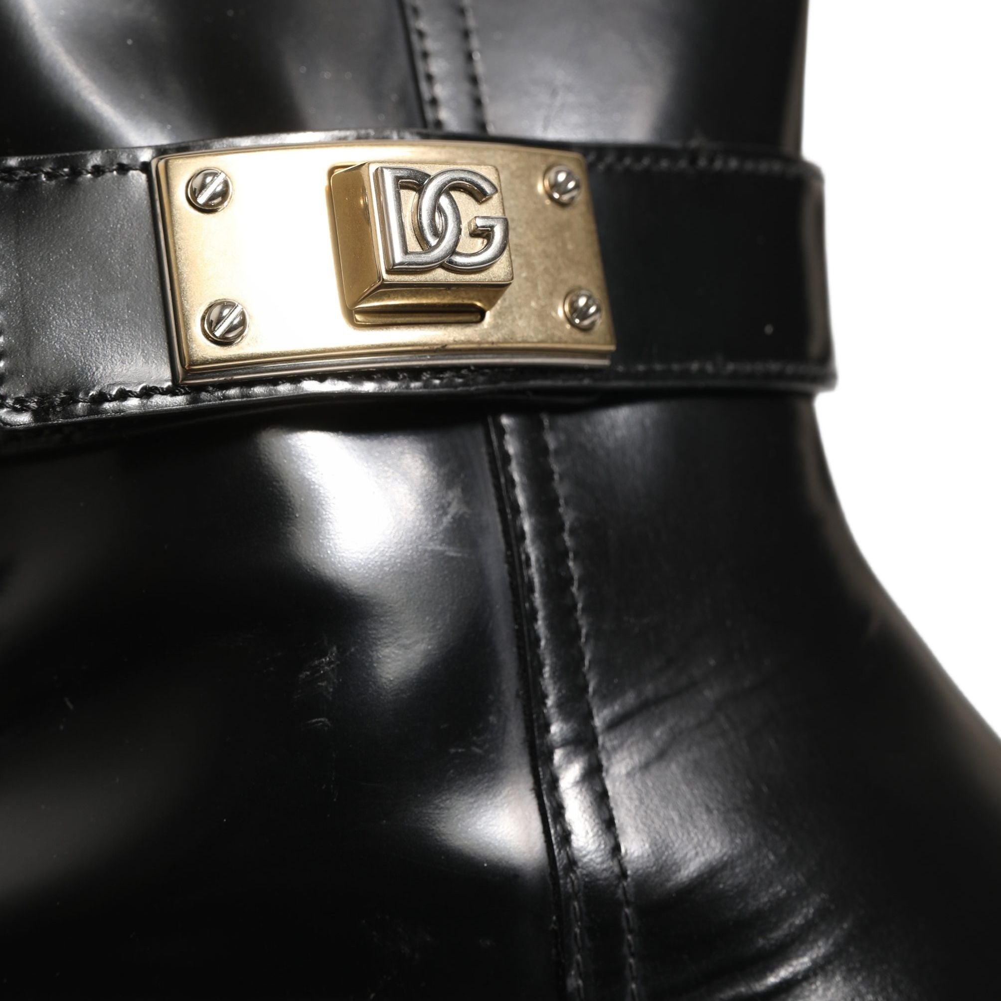 Dolce & Gabbana Black Leather Logo Buckle Mid Calf Boots Shoes