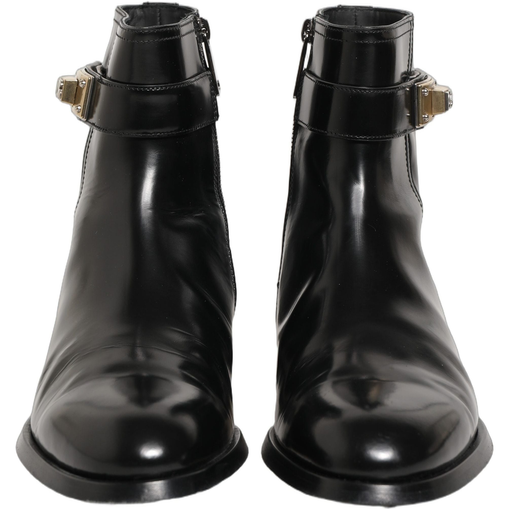 Dolce & Gabbana Black Leather Logo Buckle Mid Calf Boots Shoes