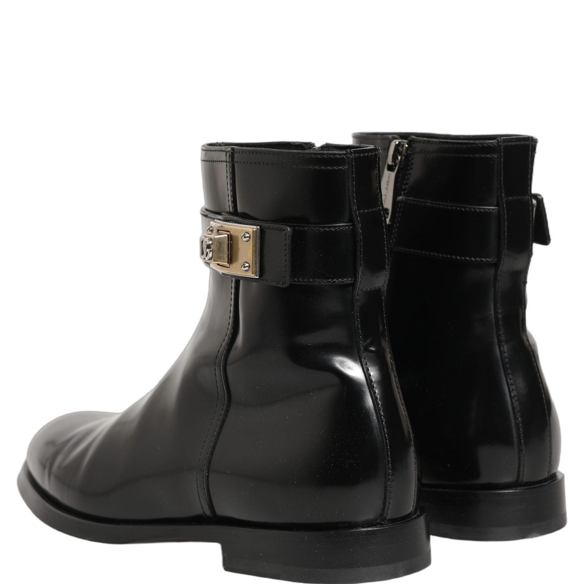 Dolce & Gabbana Black Leather Logo Buckle Mid Calf Boots Shoes