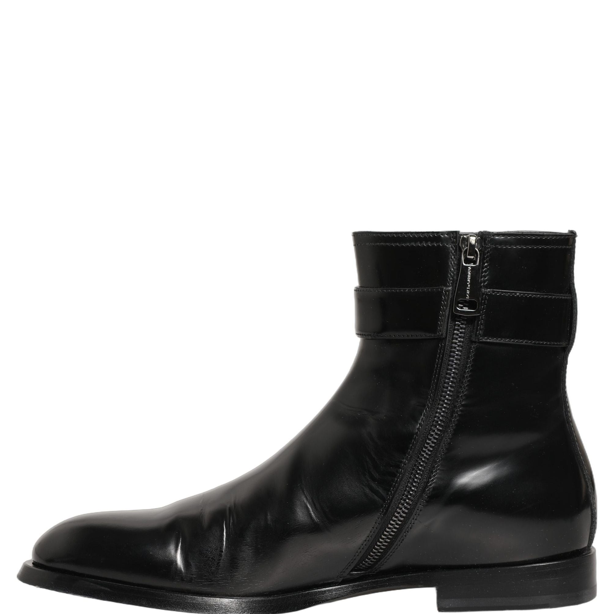 Dolce & Gabbana Black Leather Logo Buckle Mid Calf Boots Shoes