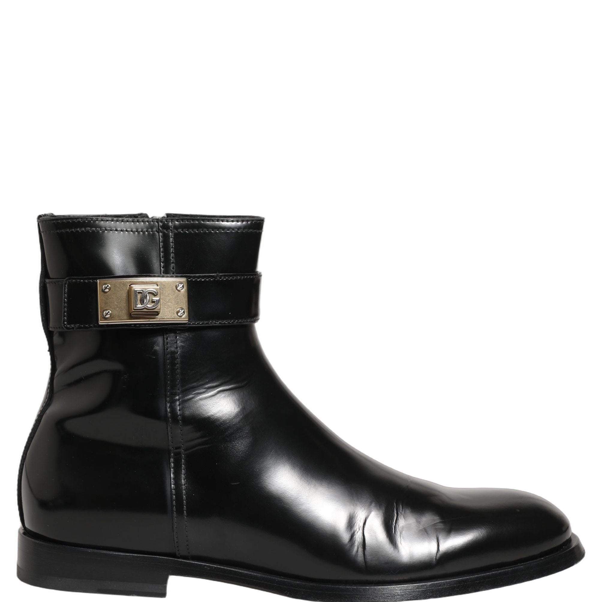 Dolce & Gabbana Black Leather Logo Buckle Mid Calf Boots Shoes