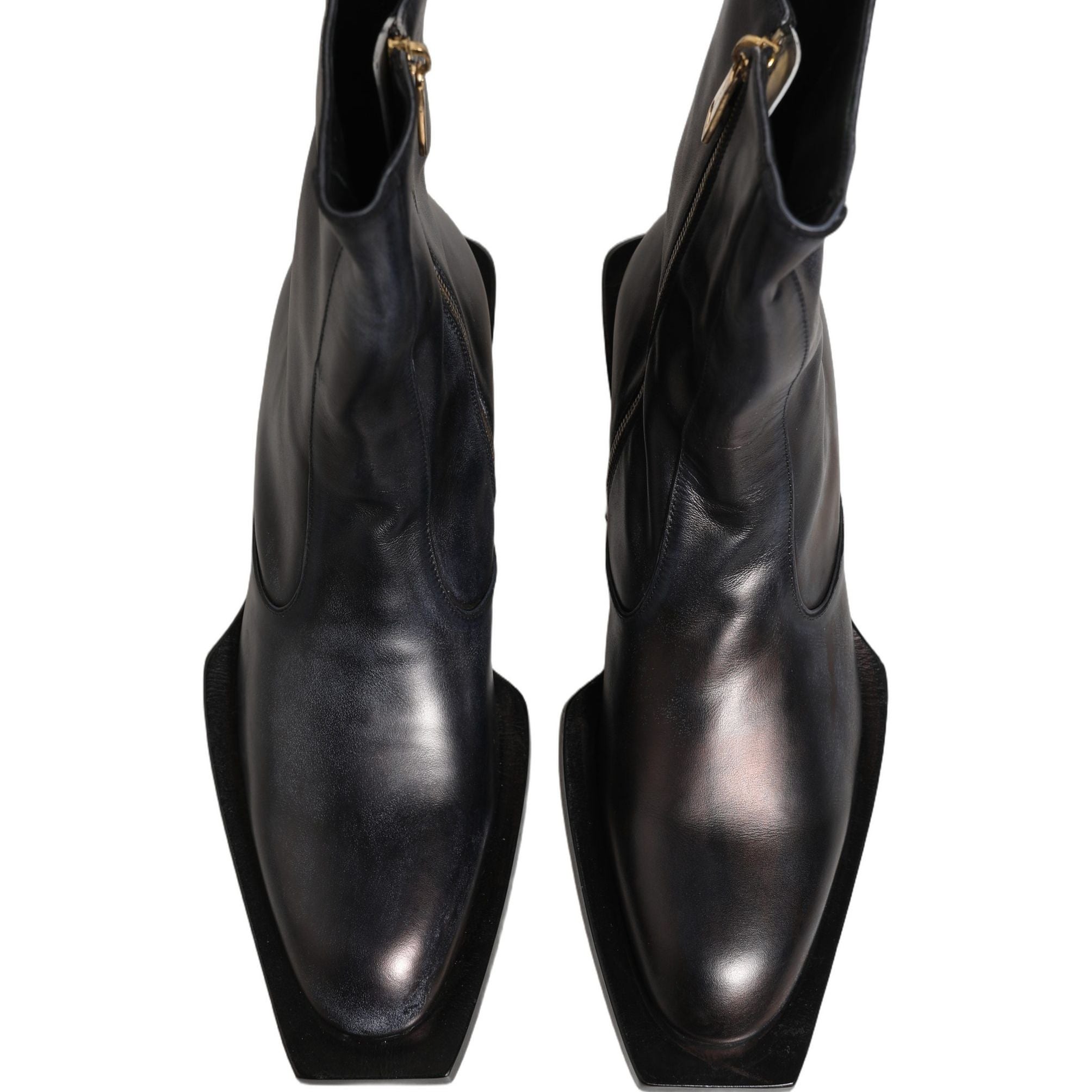 Dolce & Gabbana Black Leather Shiny Tex Mid Calf Boots Shoes