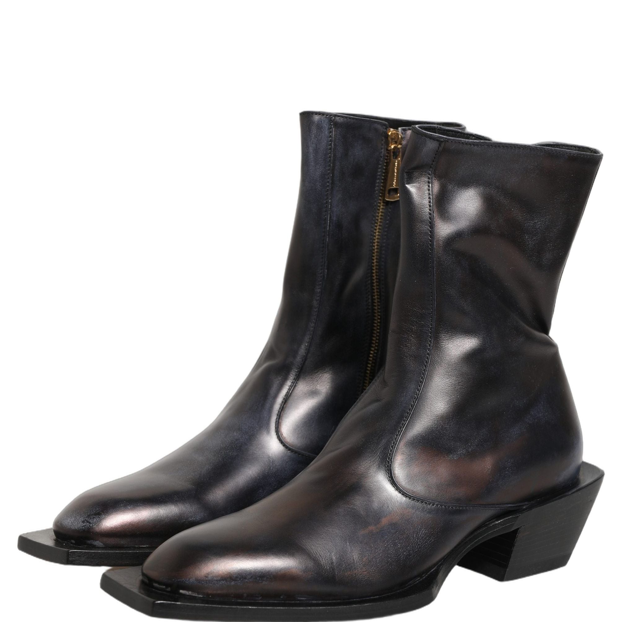 Dolce & Gabbana Black Leather Shiny Tex Mid Calf Boots Shoes