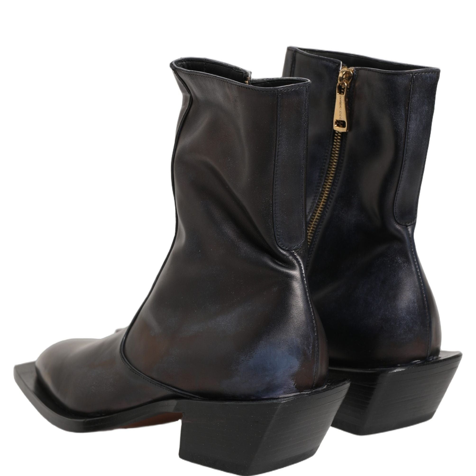 Dolce & Gabbana Black Leather Shiny Tex Mid Calf Boots Shoes