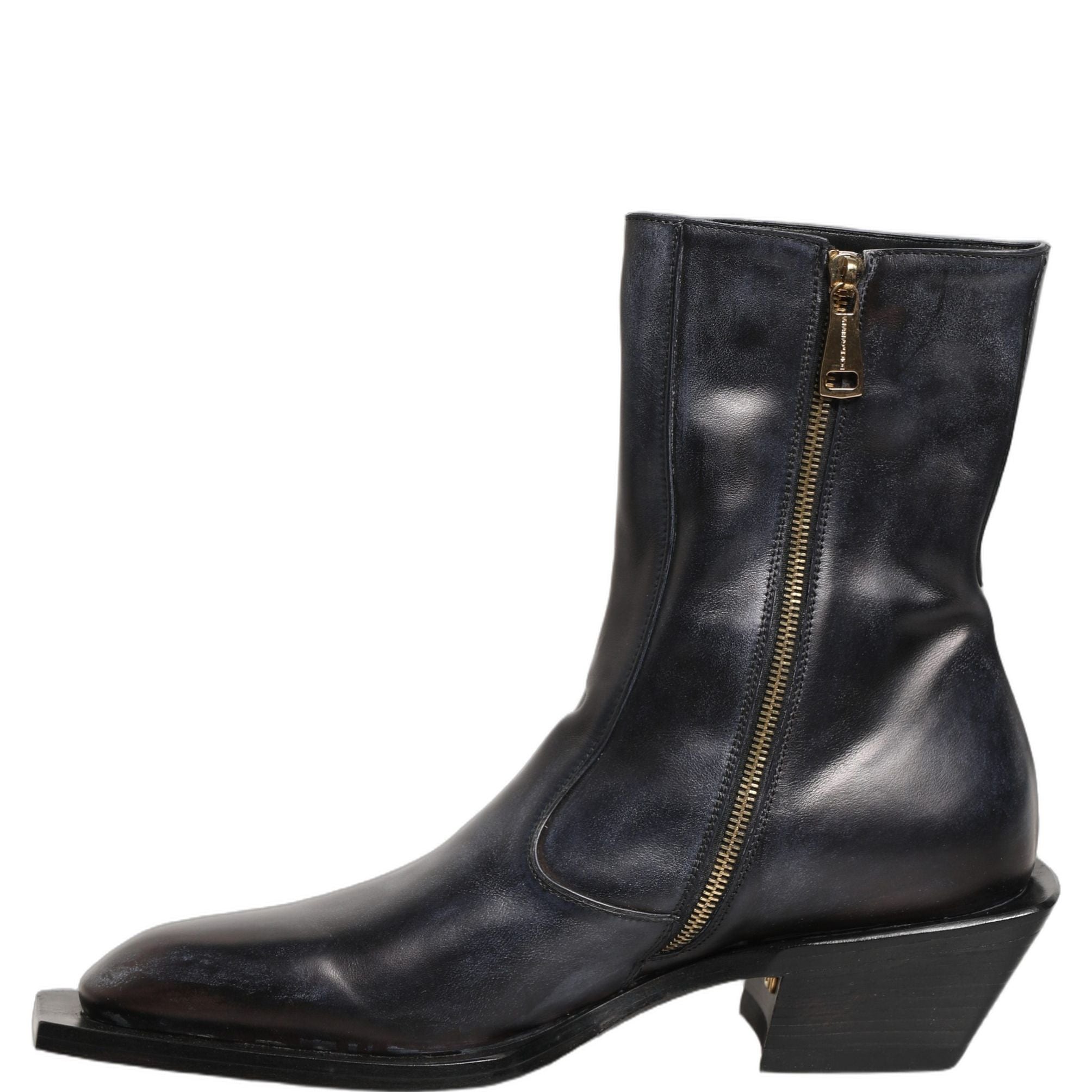 Dolce & Gabbana Black Leather Shiny Tex Mid Calf Boots Shoes