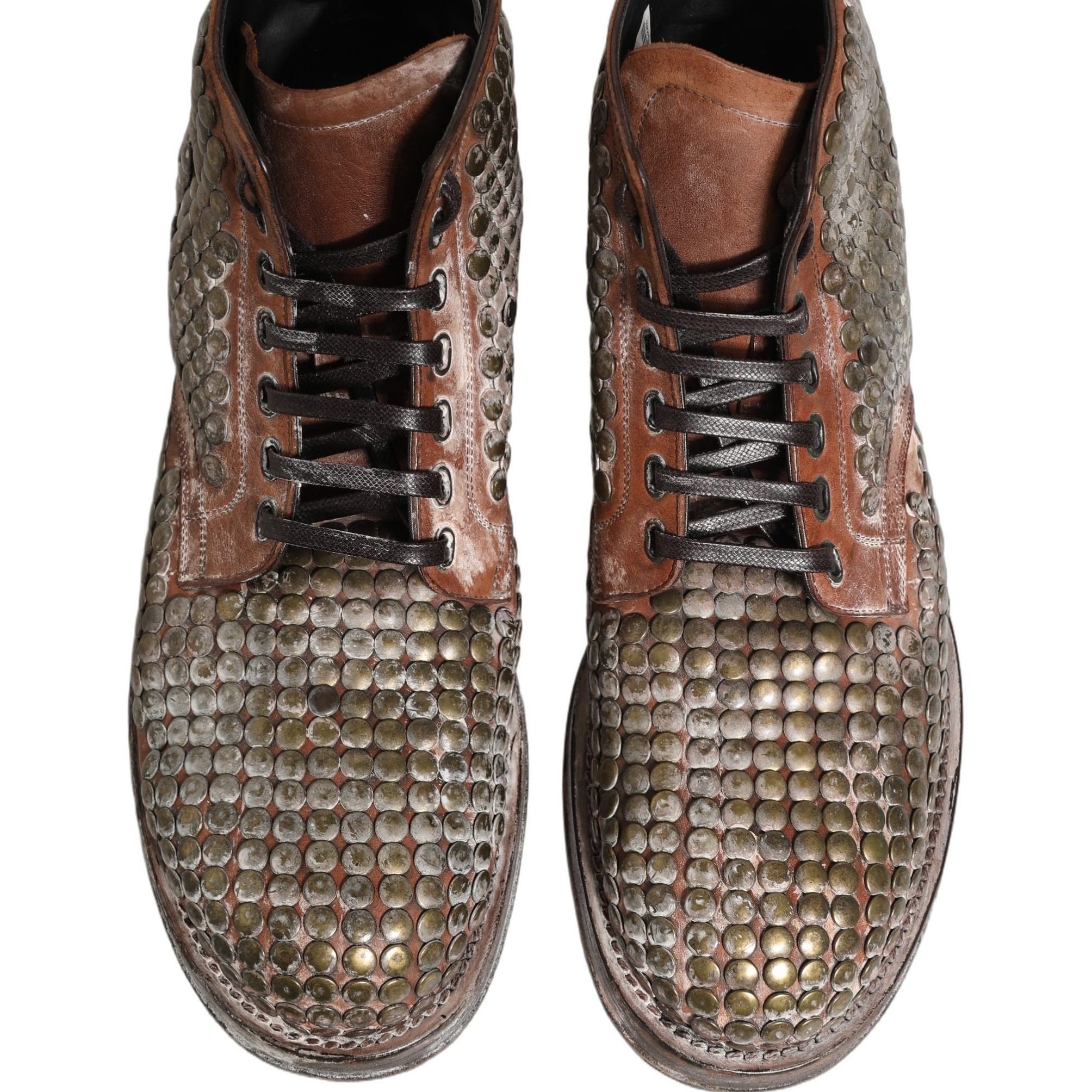 Dolce & Gabbana Brown Leather Runway Studs Ankle Boots Shoes