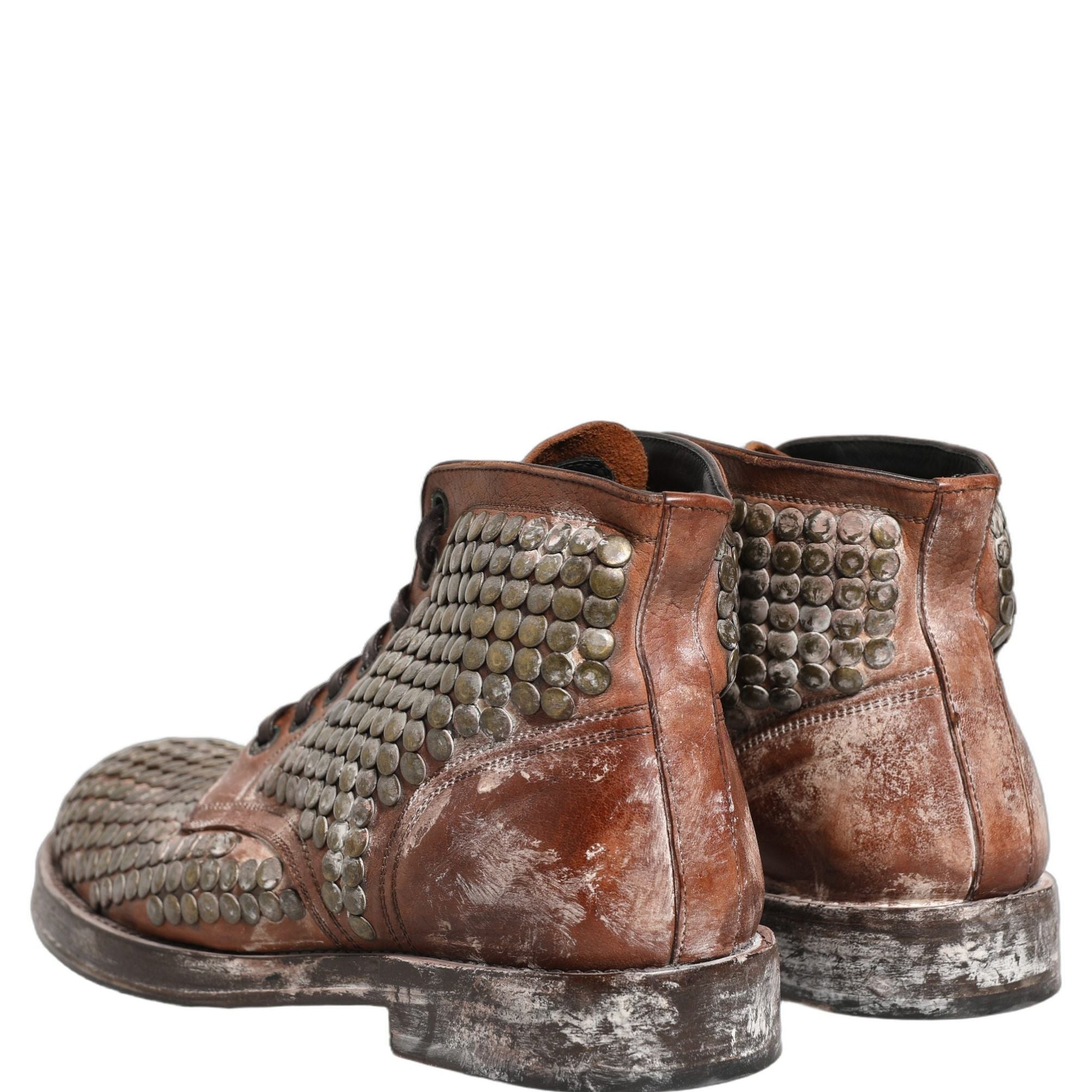 Dolce & Gabbana Brown Leather Runway Studs Ankle Boots Shoes