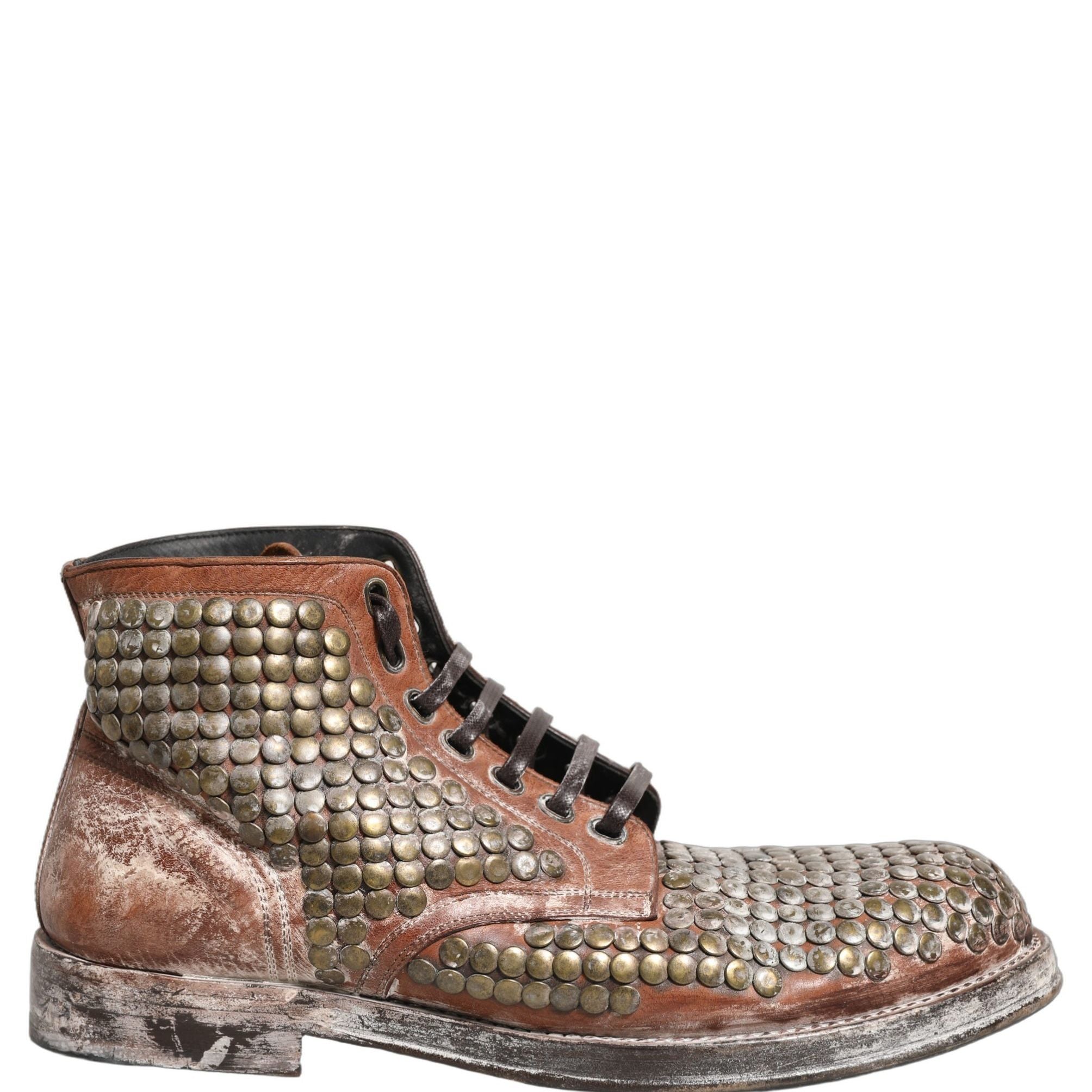 Dolce & Gabbana Brown Leather Runway Studs Ankle Boots Shoes