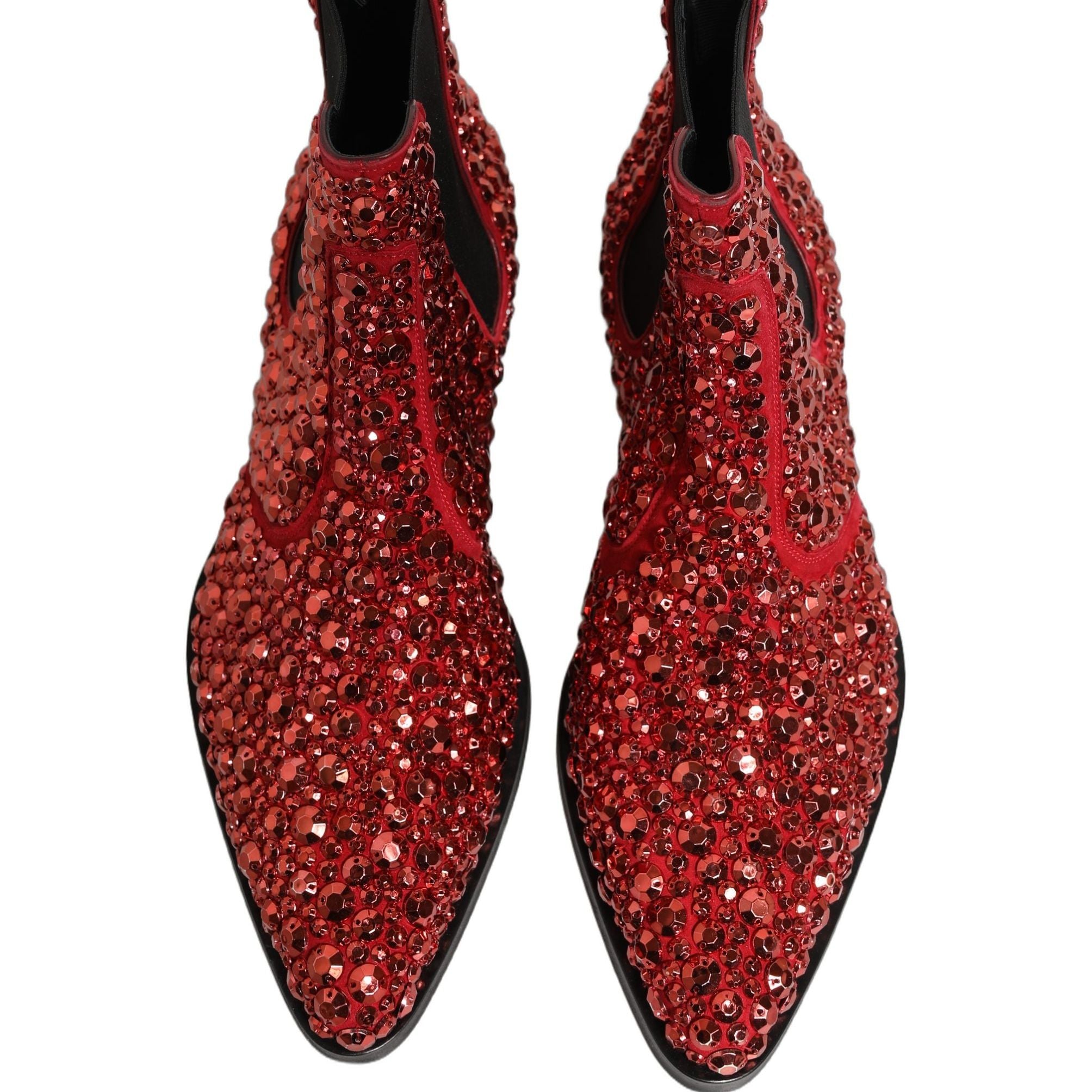 Dolce & Gabbana Red Embellished Chelsea Ankle Boots Shoes