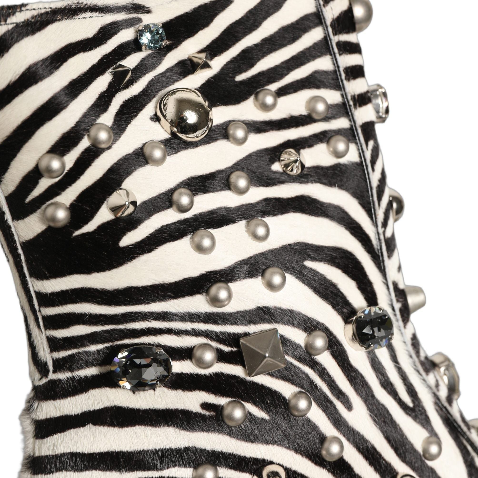 Dolce & Gabbana Black White Zebra Embellished Boots Shoes