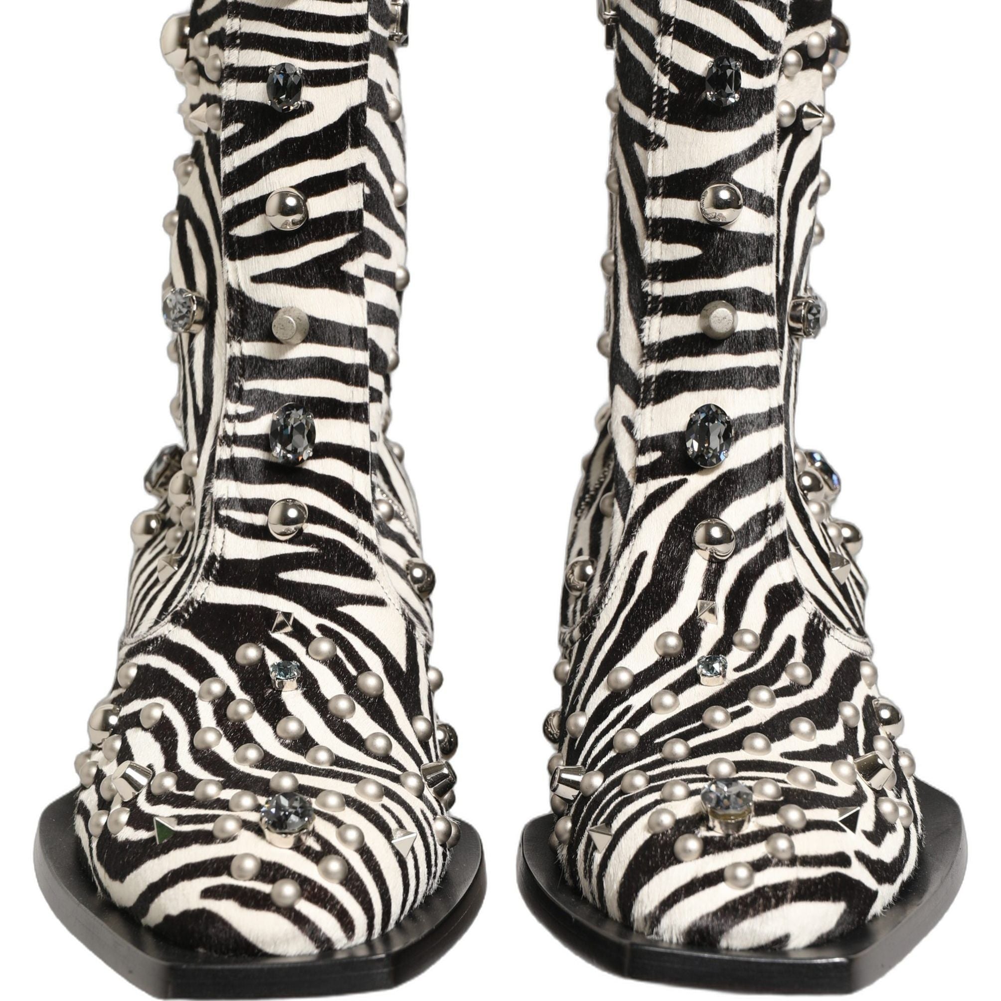 Dolce & Gabbana Black White Zebra Embellished Boots Shoes