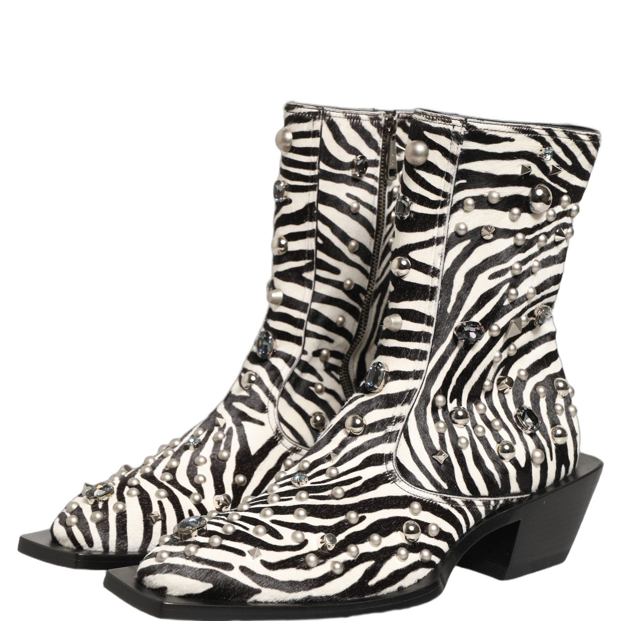 Dolce & Gabbana Black White Zebra Embellished Boots Shoes