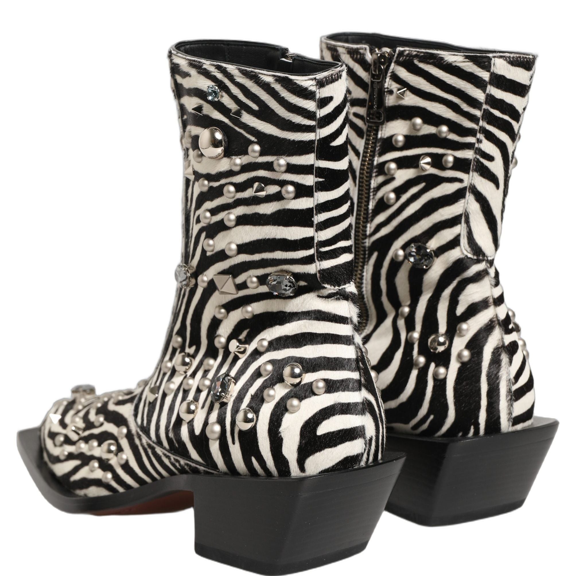 Dolce & Gabbana Black White Zebra Embellished Boots Shoes