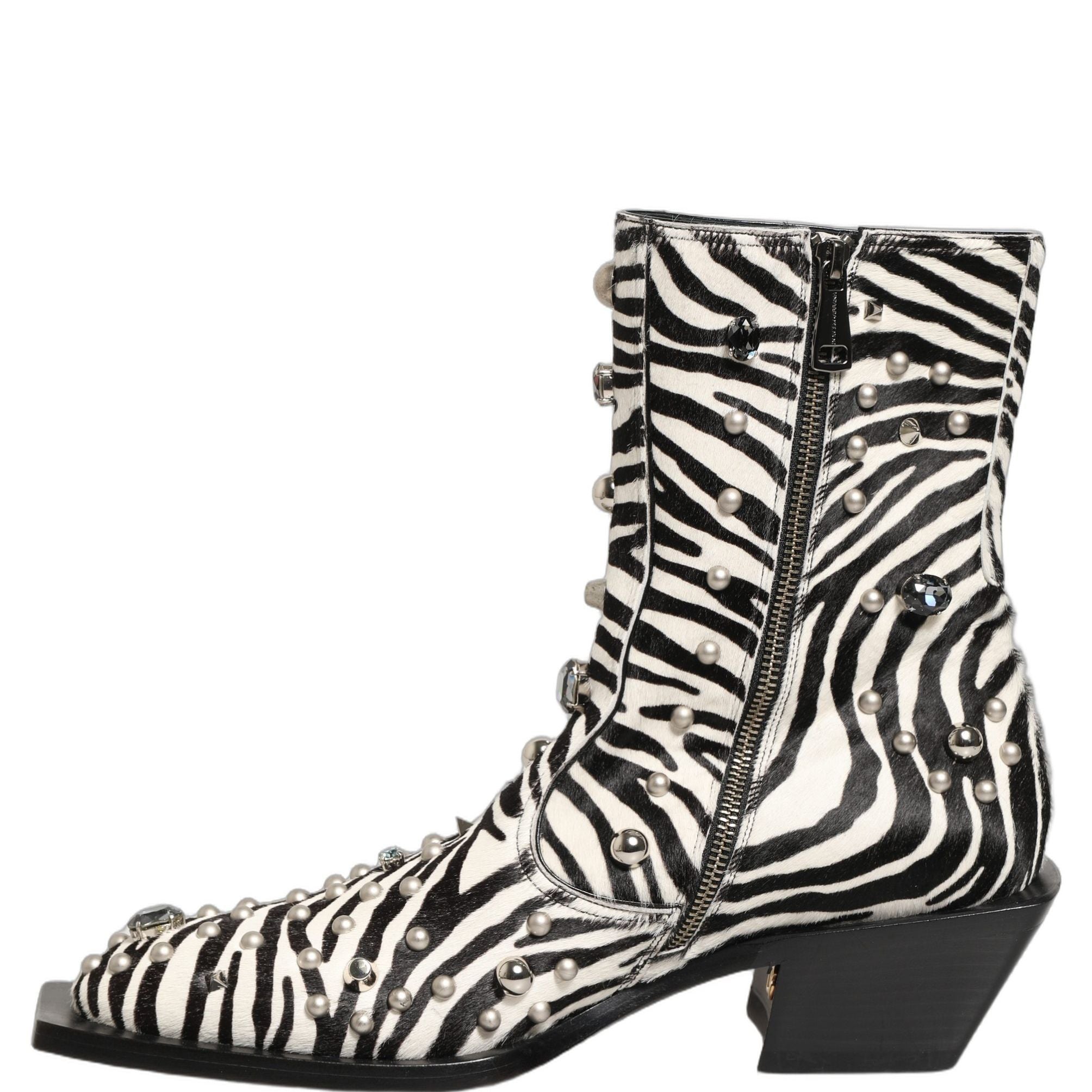 Dolce & Gabbana Black White Zebra Embellished Boots Shoes