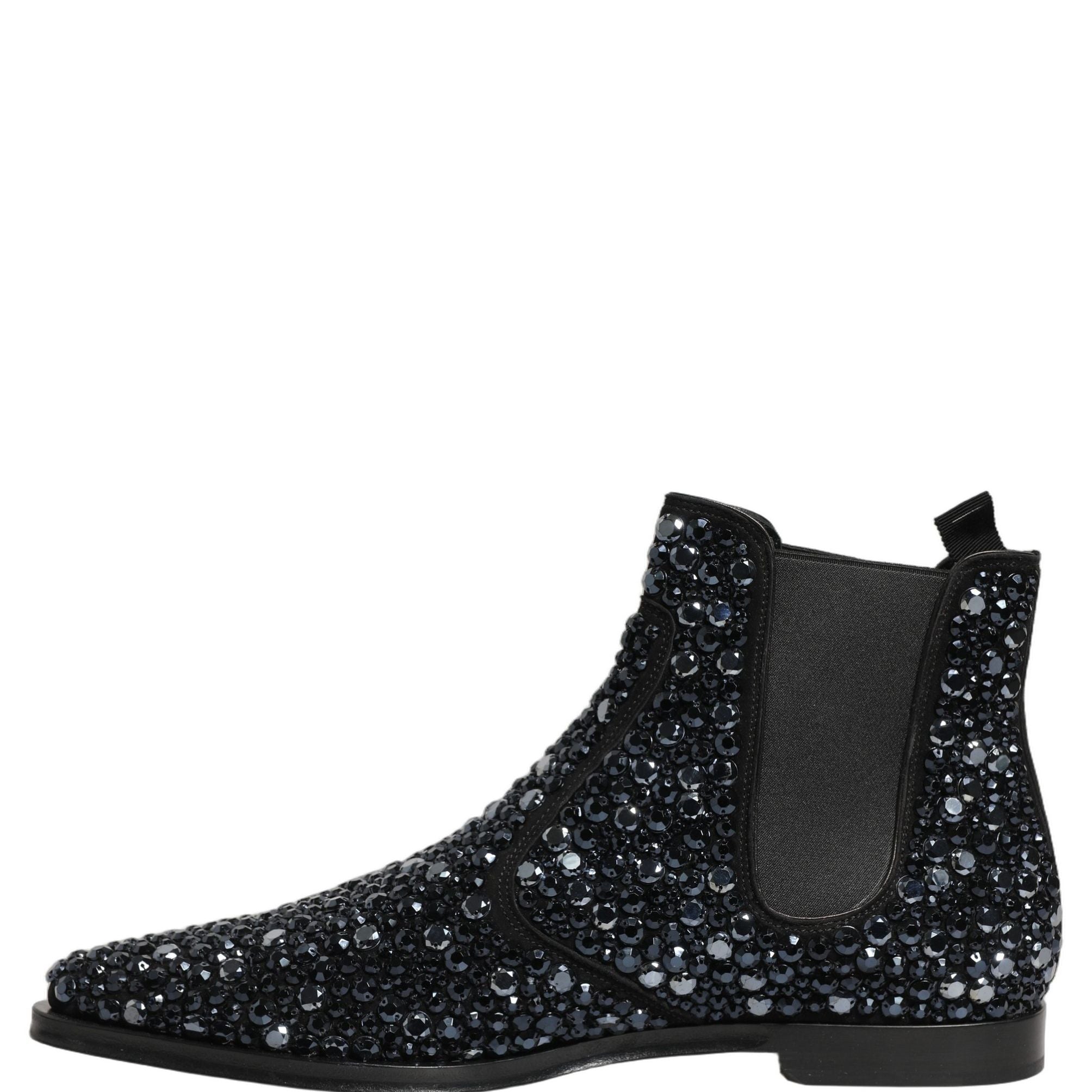 Dolce & Gabbana Black Embellished Chelsea Ankle Boots Shoes