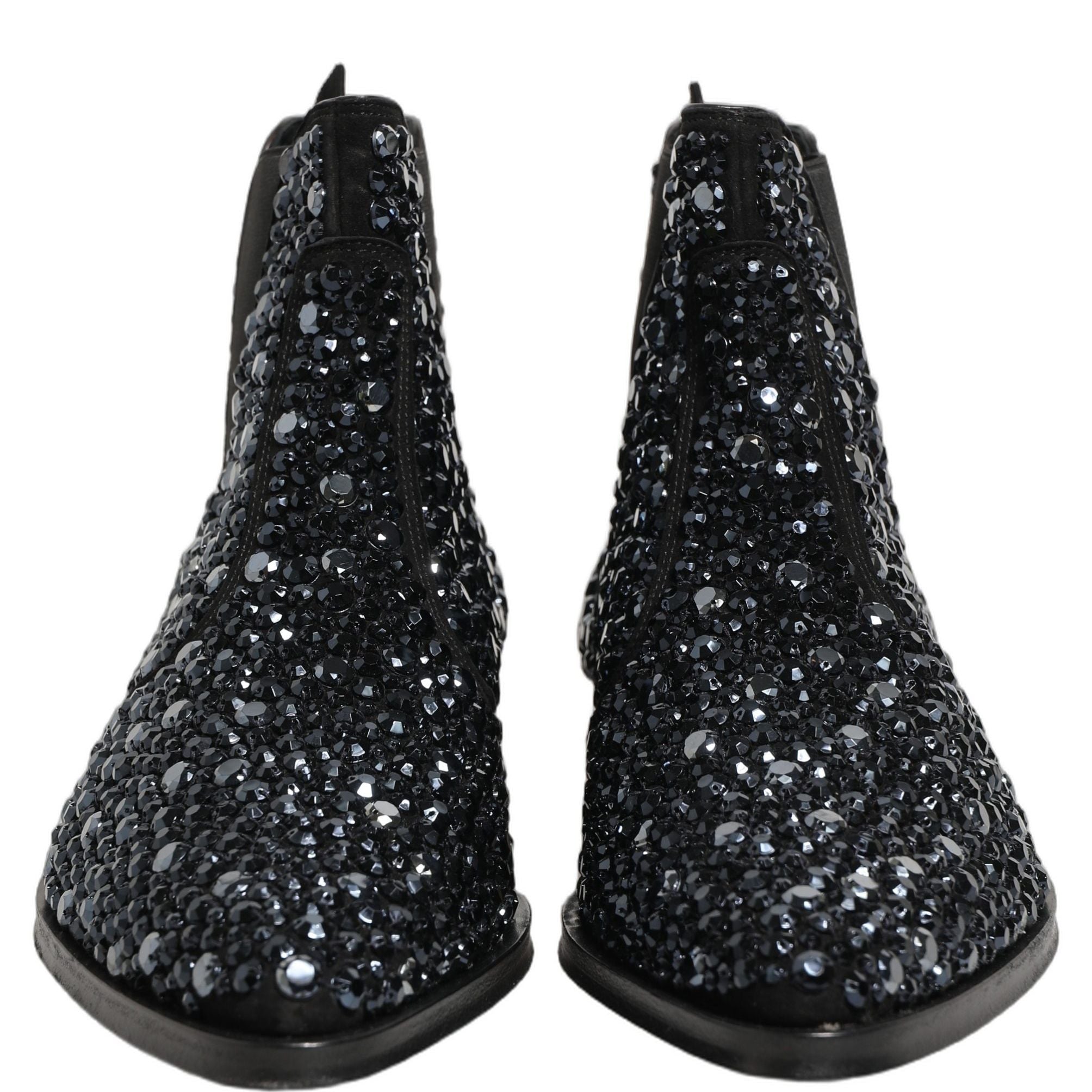Dolce & Gabbana Black Embellished Chelsea Ankle Boots Shoes