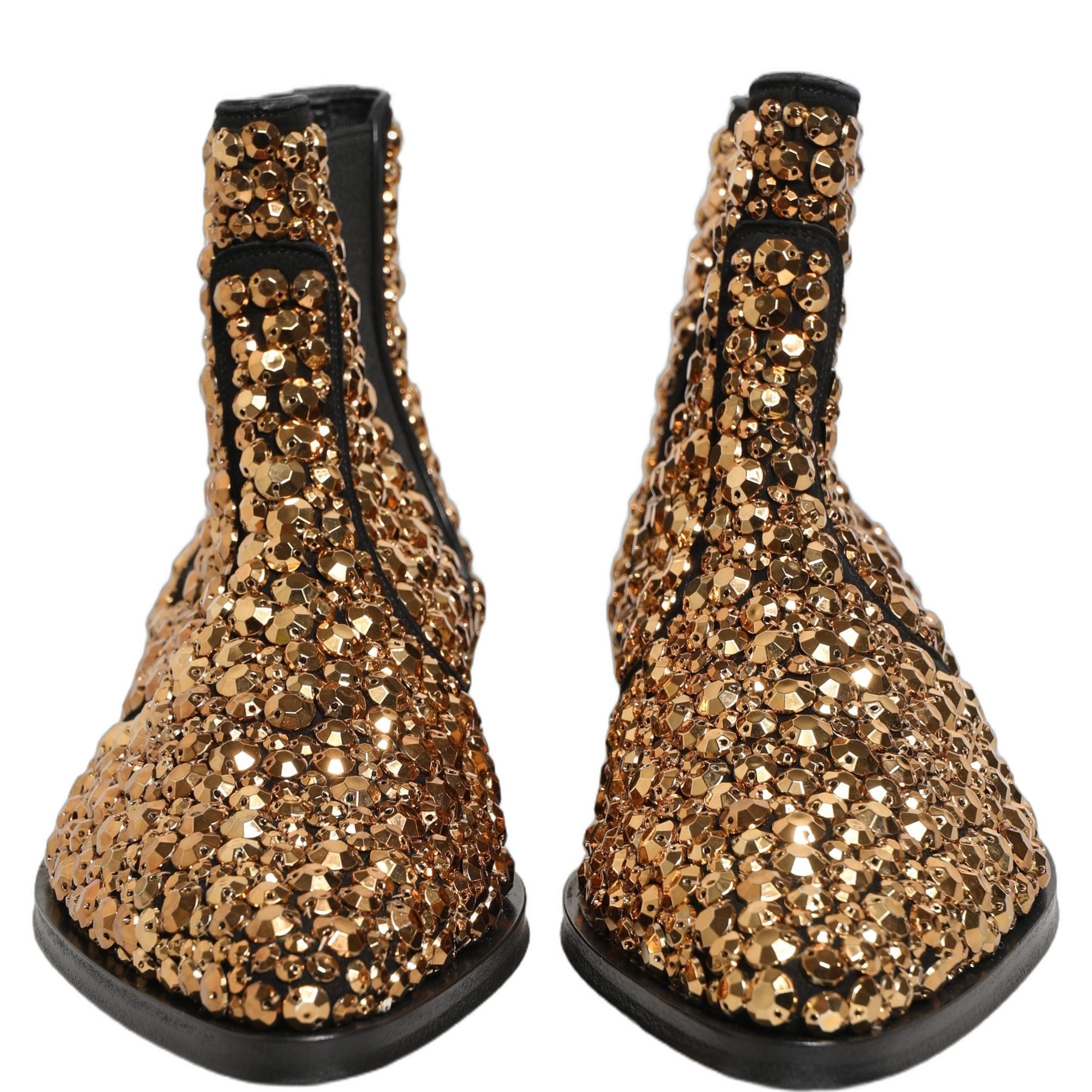 Dolce & Gabbana Gold Embellished Chelsea Ankle Boots Shoes