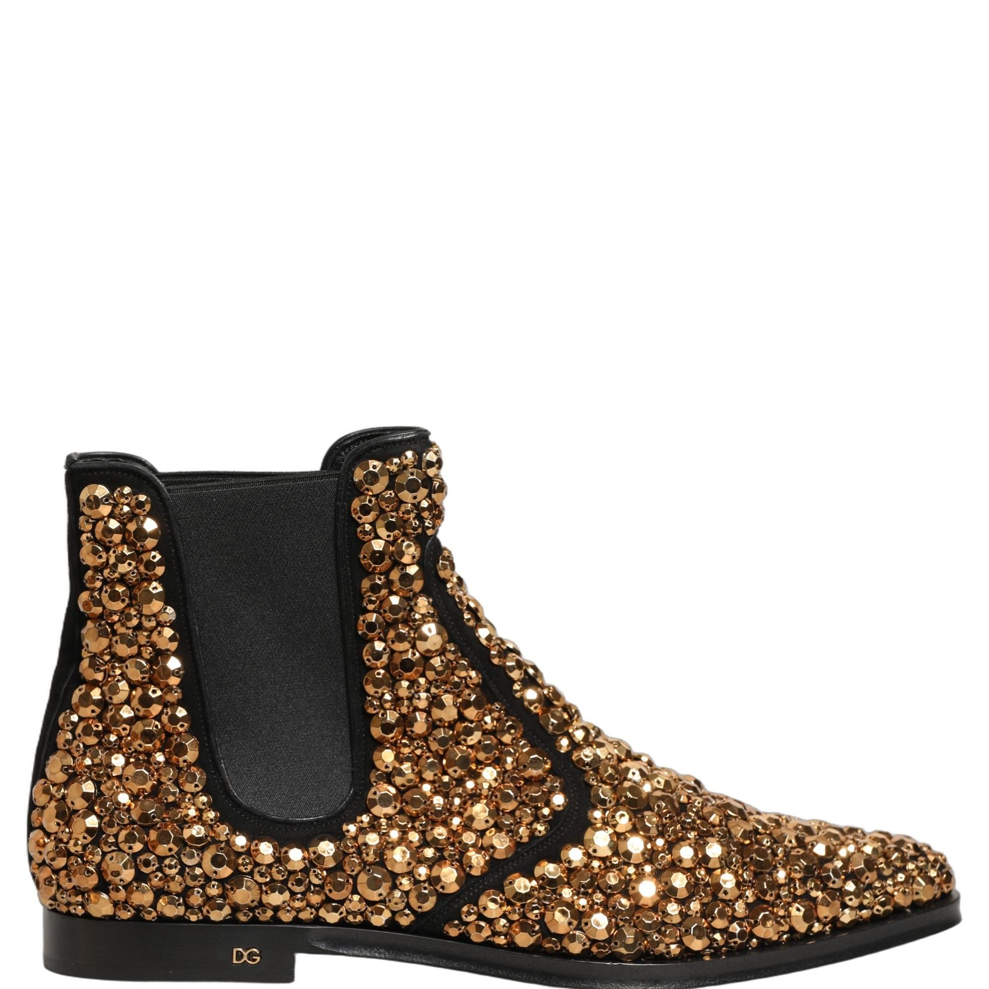 Dolce & Gabbana Gold Embellished Chelsea Ankle Boots Shoes