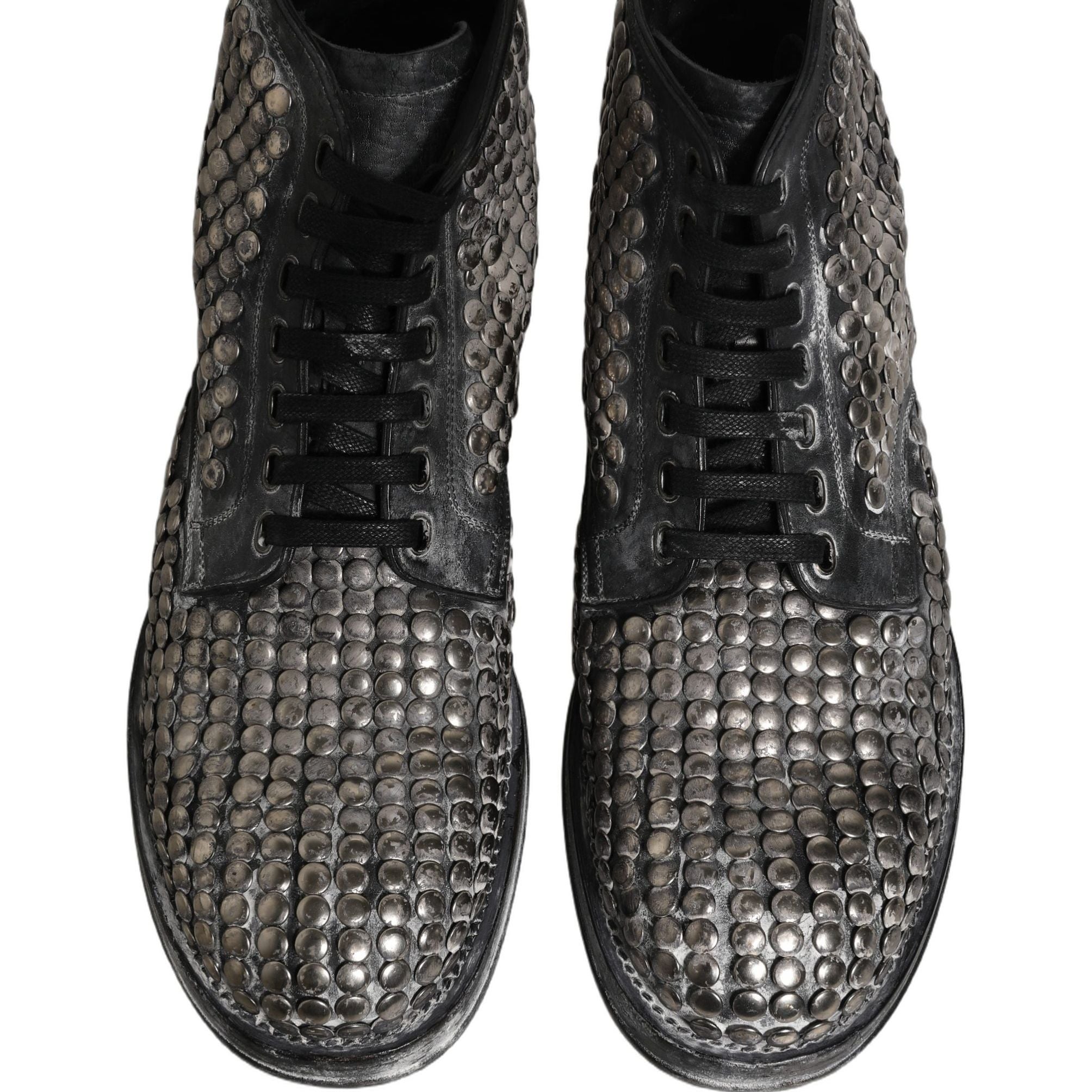 Dolce & Gabbana Black Leather Runway Studs Ankle Boots Shoes