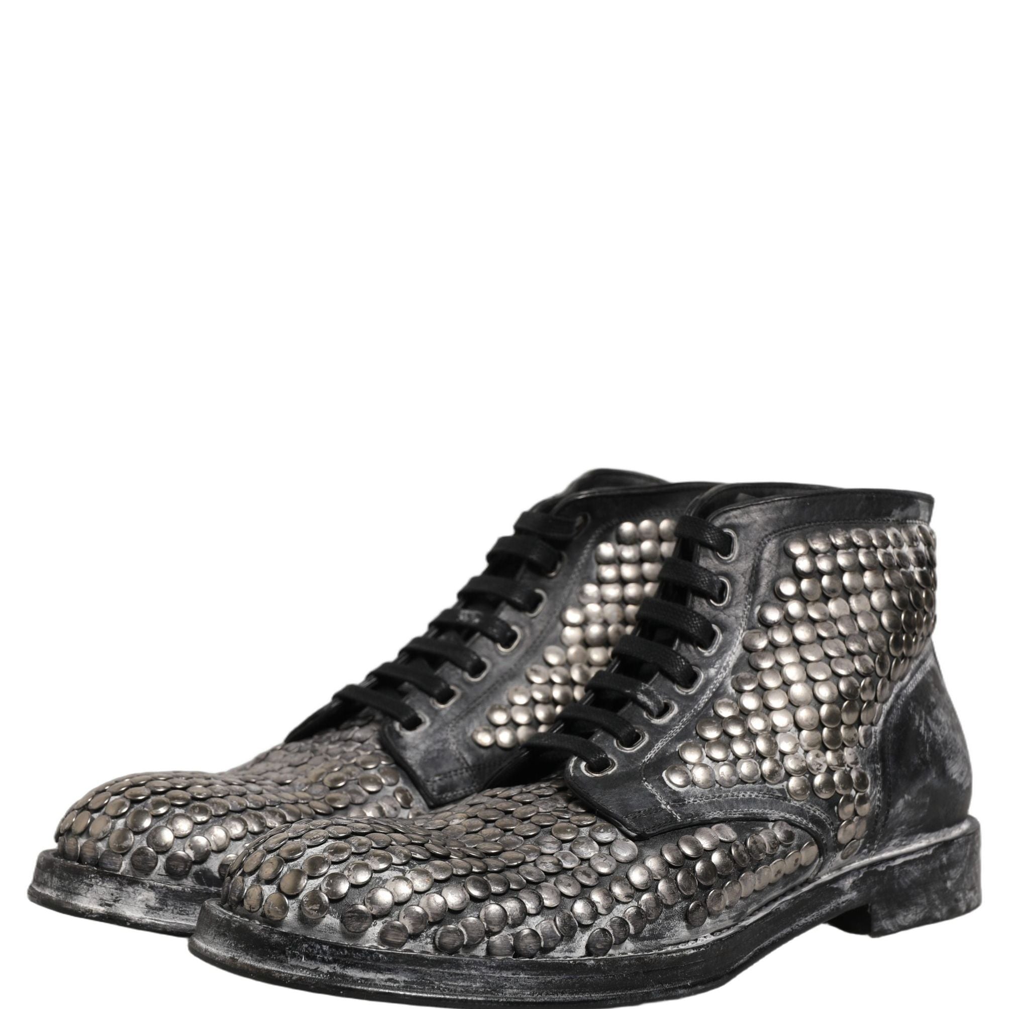 Dolce & Gabbana Black Leather Runway Studs Ankle Boots Shoes