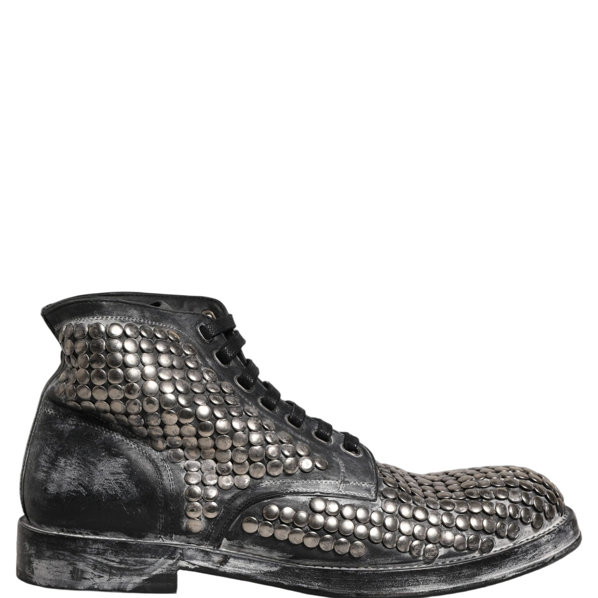 Dolce & Gabbana Black Leather Runway Studs Ankle Boots Shoes