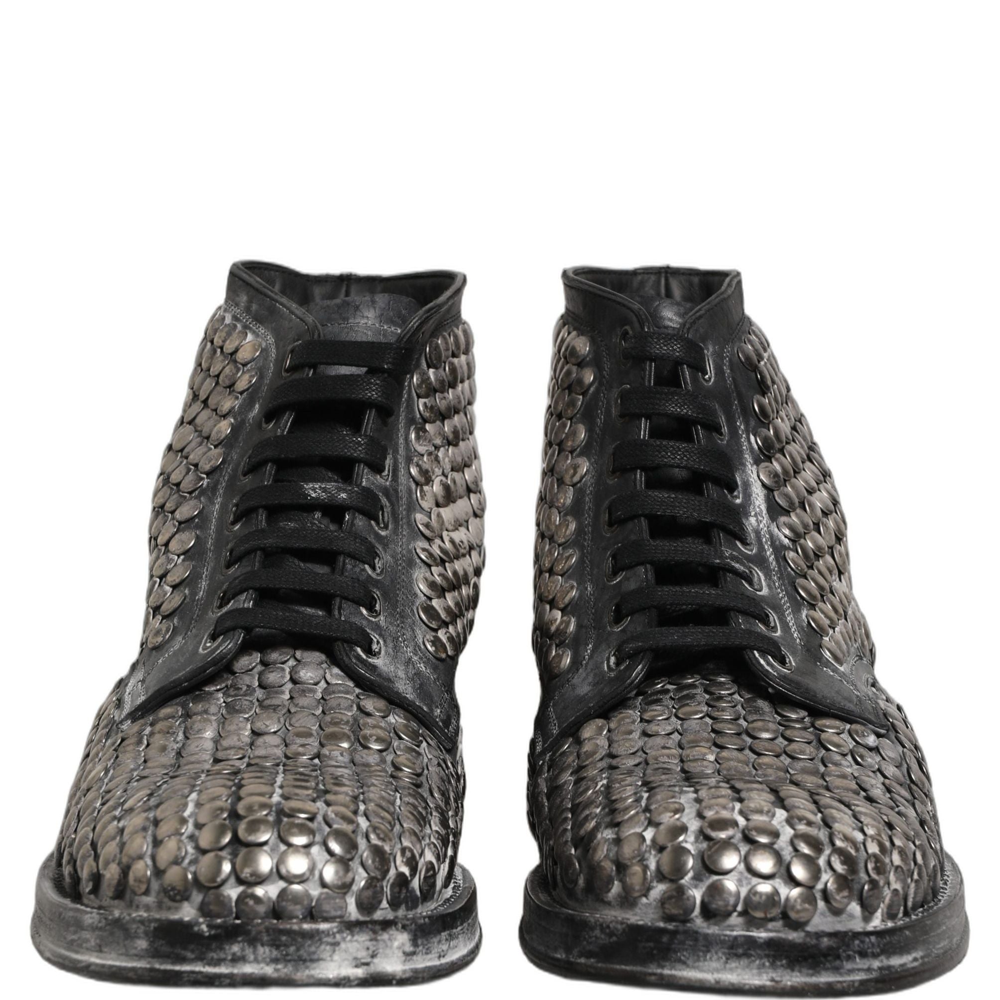 Dolce & Gabbana Black Leather Runway Studs Ankle Boots Shoes