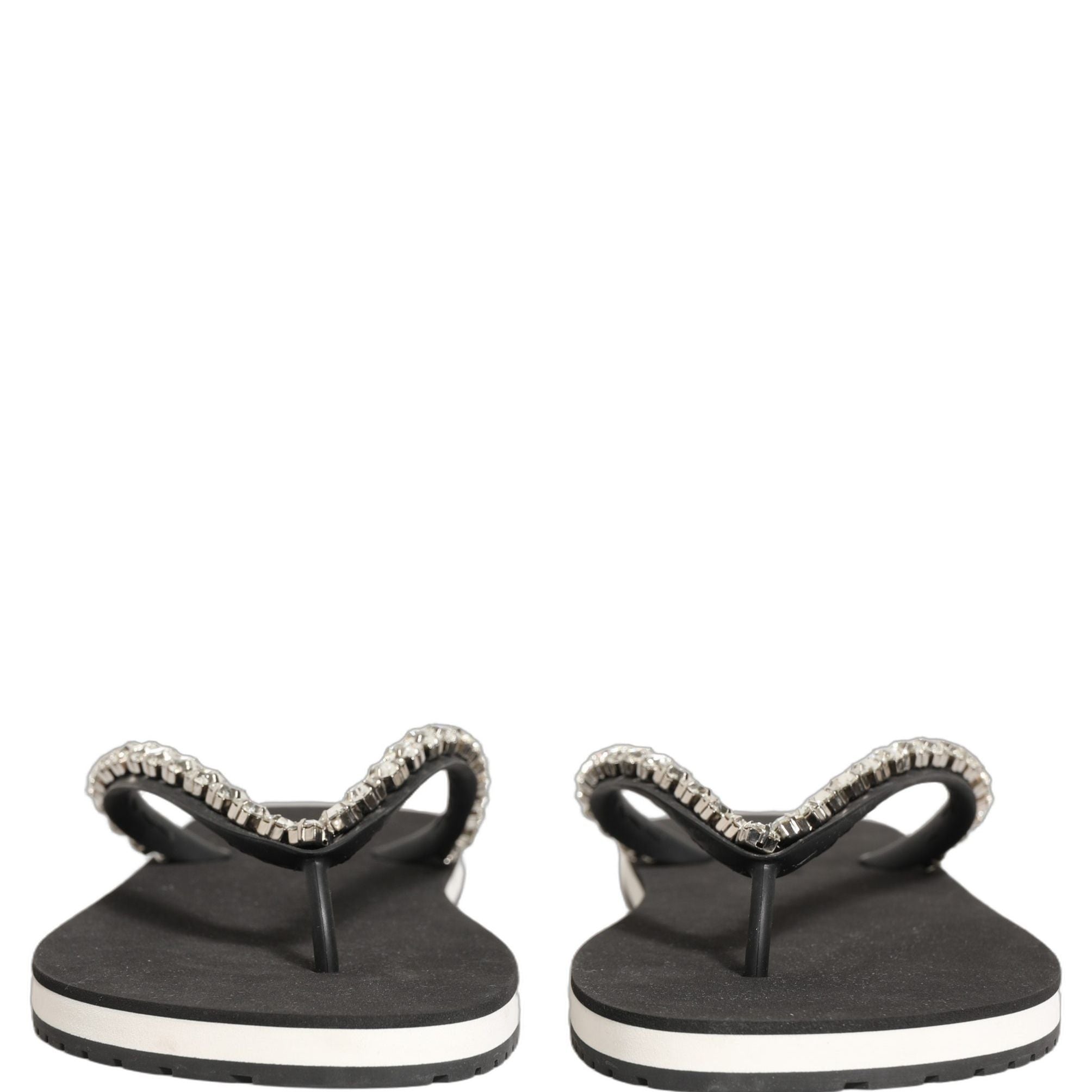 Dolce & Gabbana Black Embellished Rubber Flip Flops Men Shoes