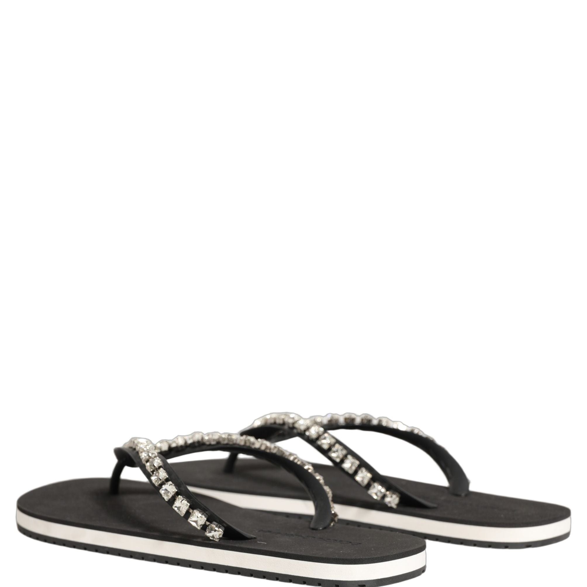 Dolce & Gabbana Black Embellished Rubber Flip Flops Men Shoes