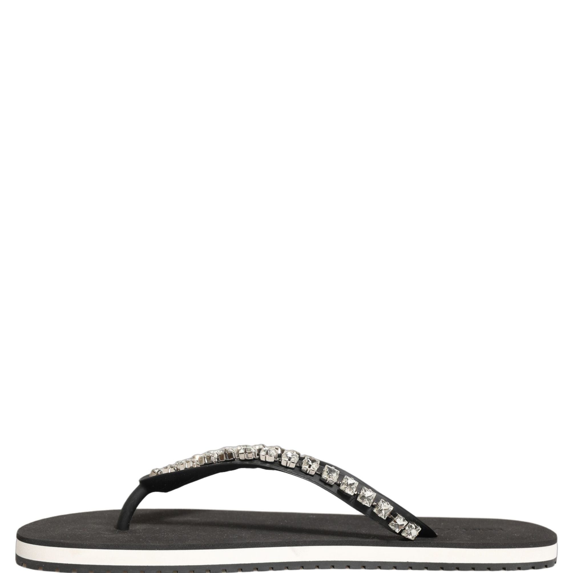 Dolce & Gabbana Black Embellished Rubber Flip Flops Men Shoes