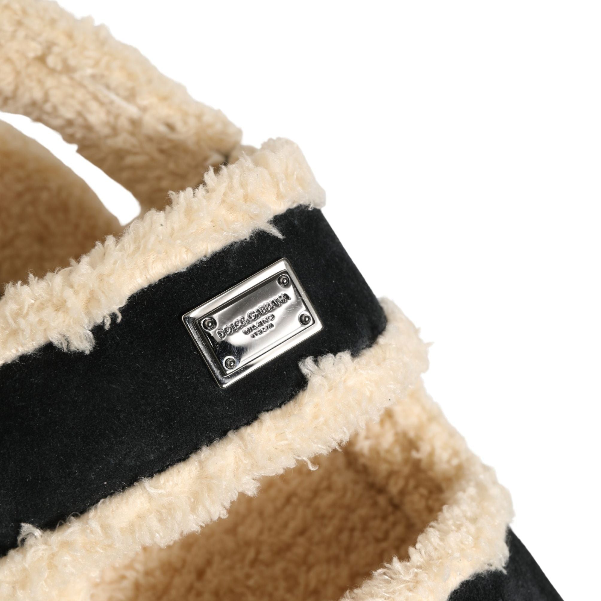 Dolce & Gabbana Beige Black Faux Fur Flats Men Sandals Shoes