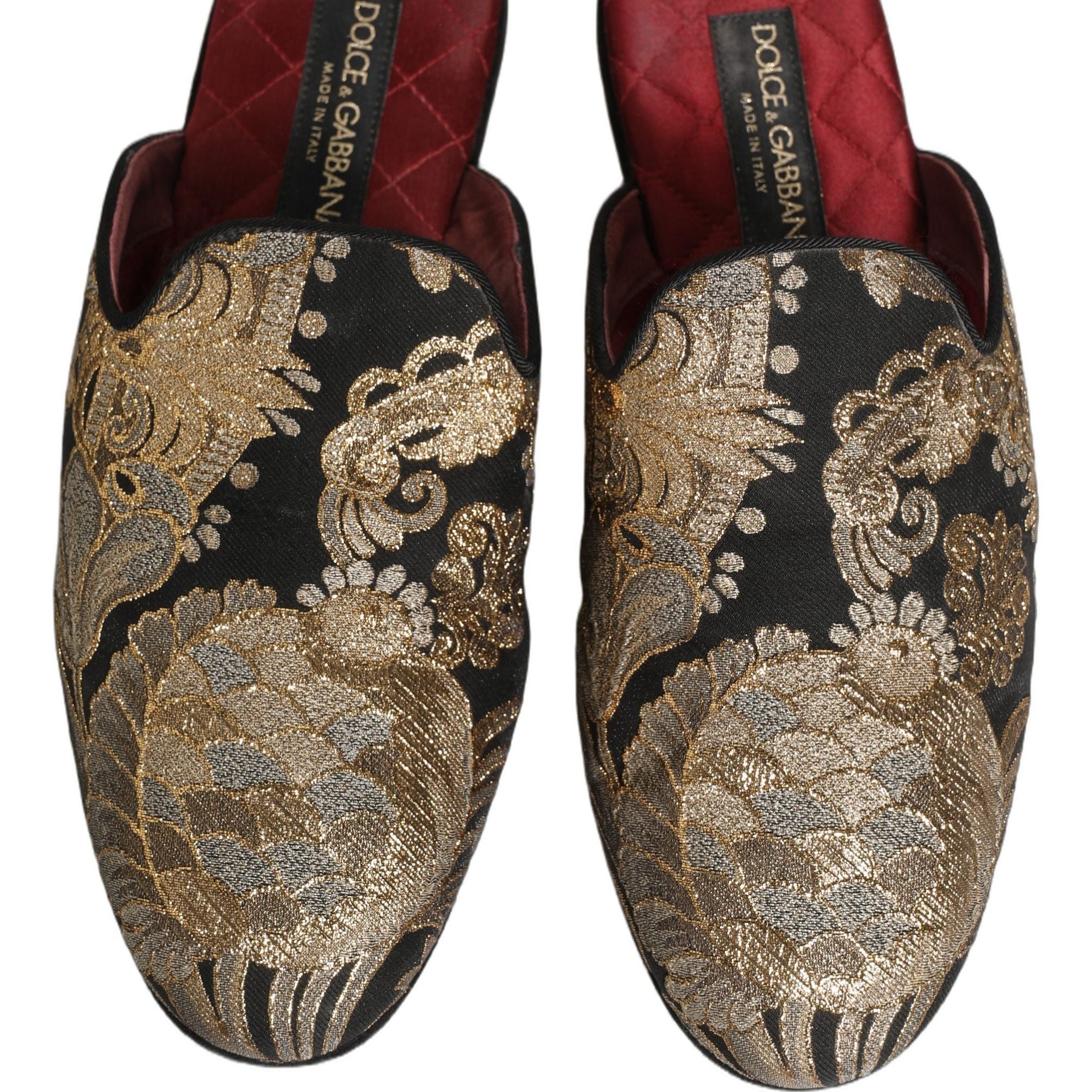 Dolce & Gabbana Black Floral Jacquard Flats Sandals Men Shoes