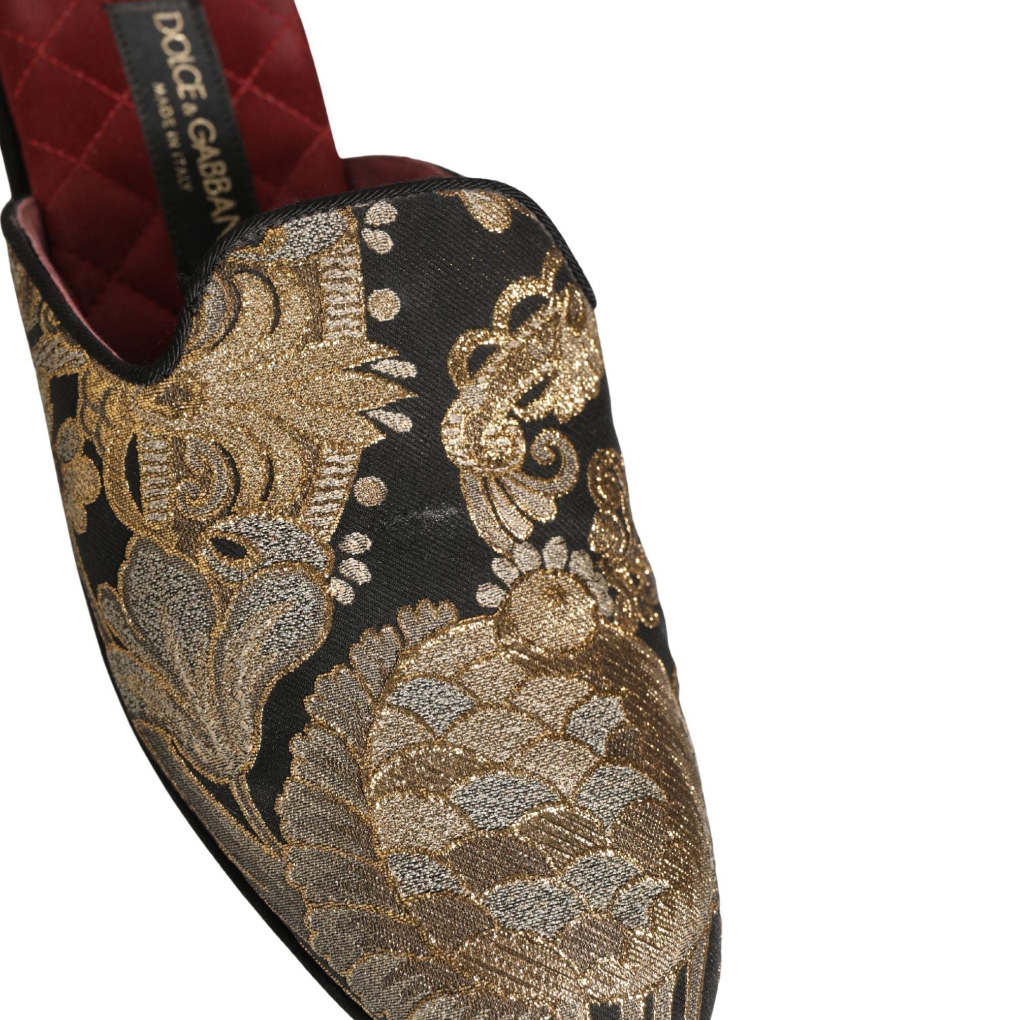Dolce & Gabbana Black Floral Jacquard Flats Sandals Men Shoes